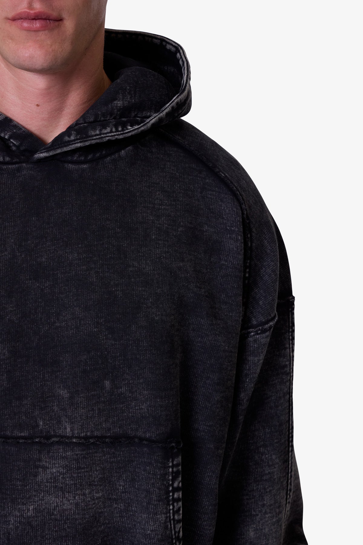 Frayed Seam Acid Wash Hoodie - Black - Image 8