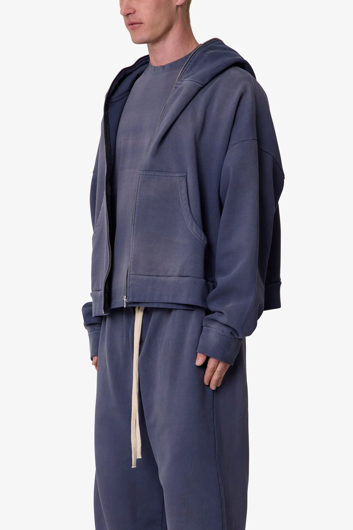Full Zip Hoodie - Washed Navy - Image 3