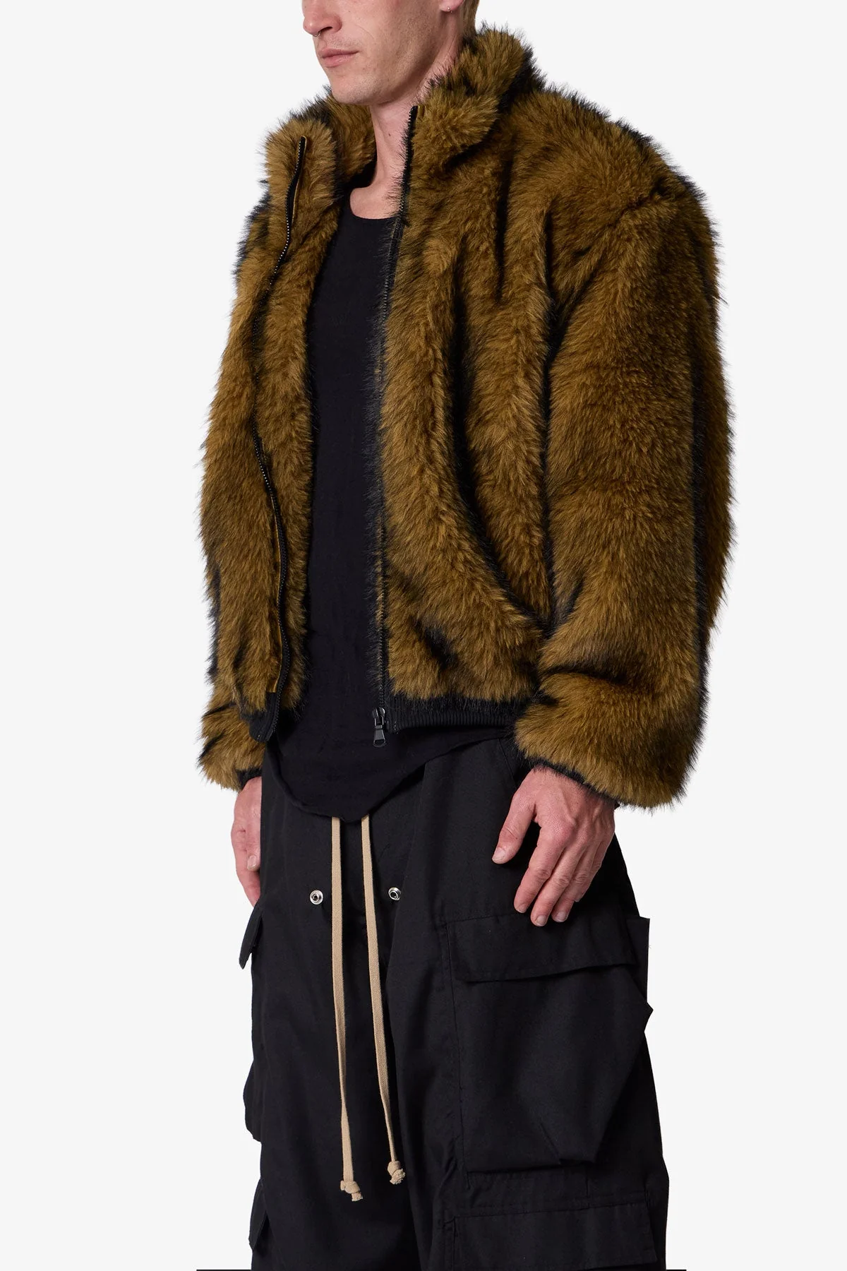 Fur Zip Up Jacket - Brown - Image 3