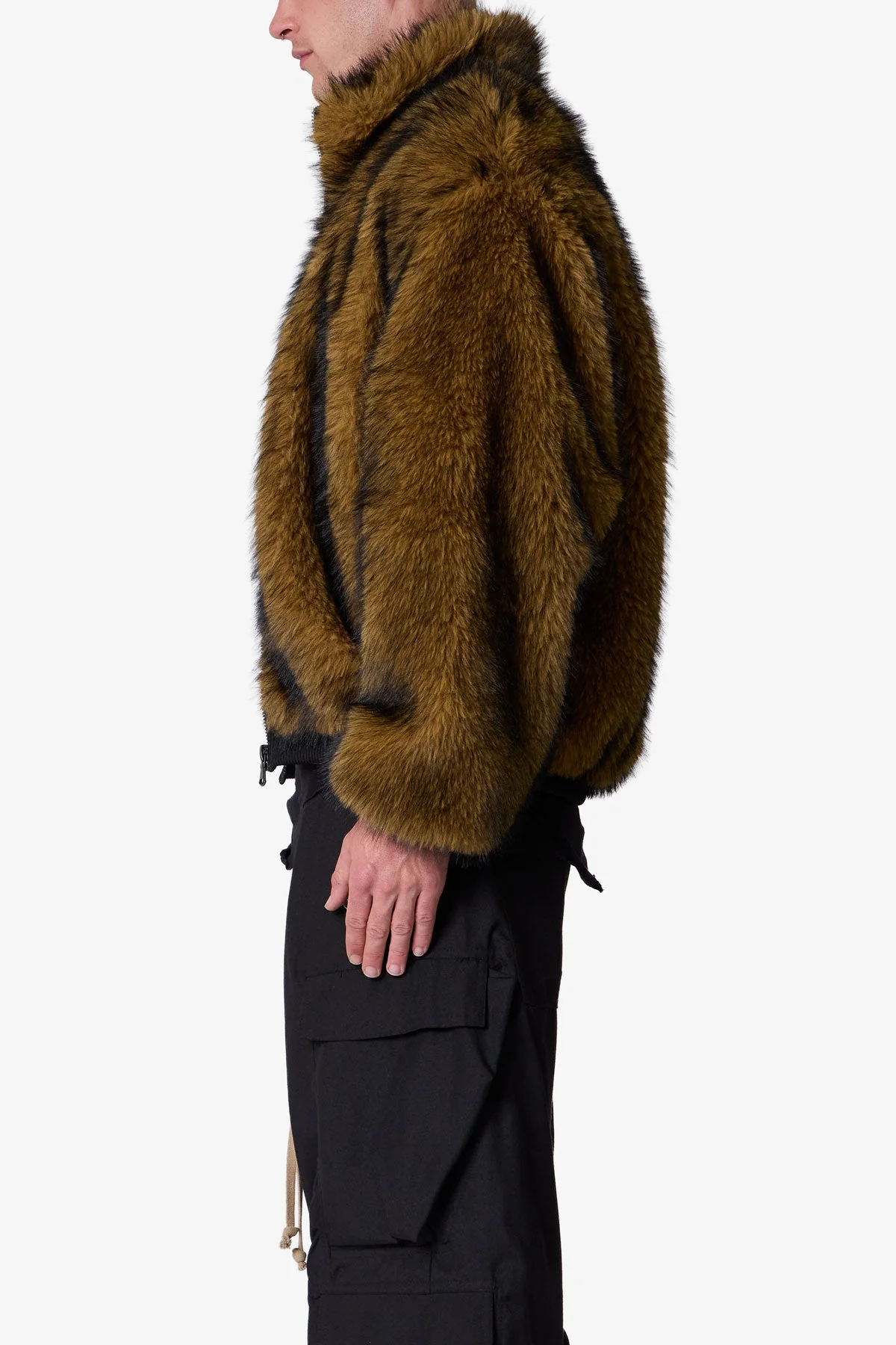 Fur Zip Up Jacket - Brown - Image 4