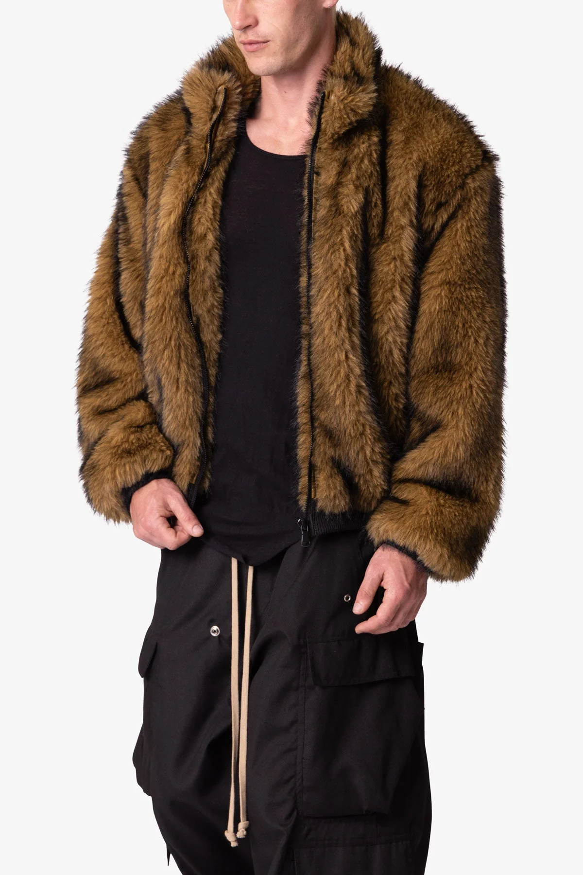 Fur Zip Up Jacket - Brown - Image 6