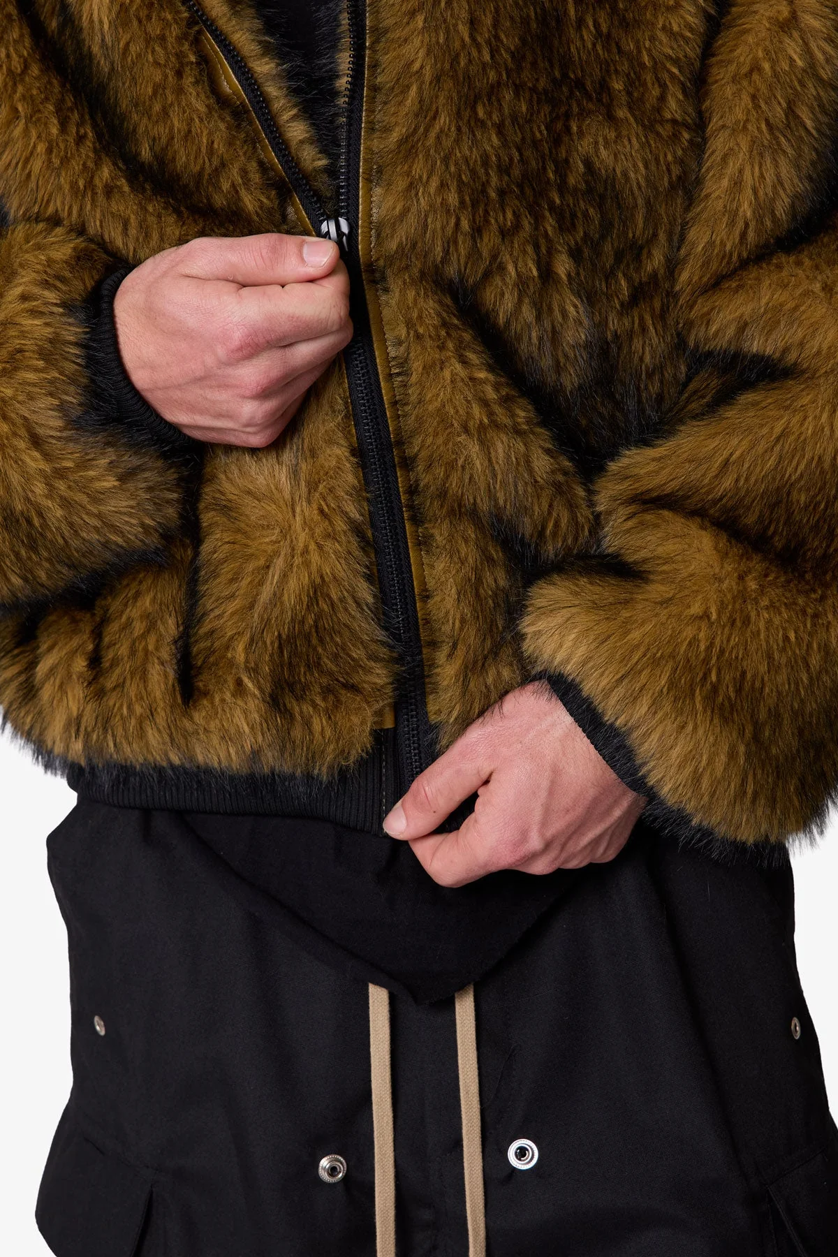 Fur Zip Up Jacket - Brown - Image 7