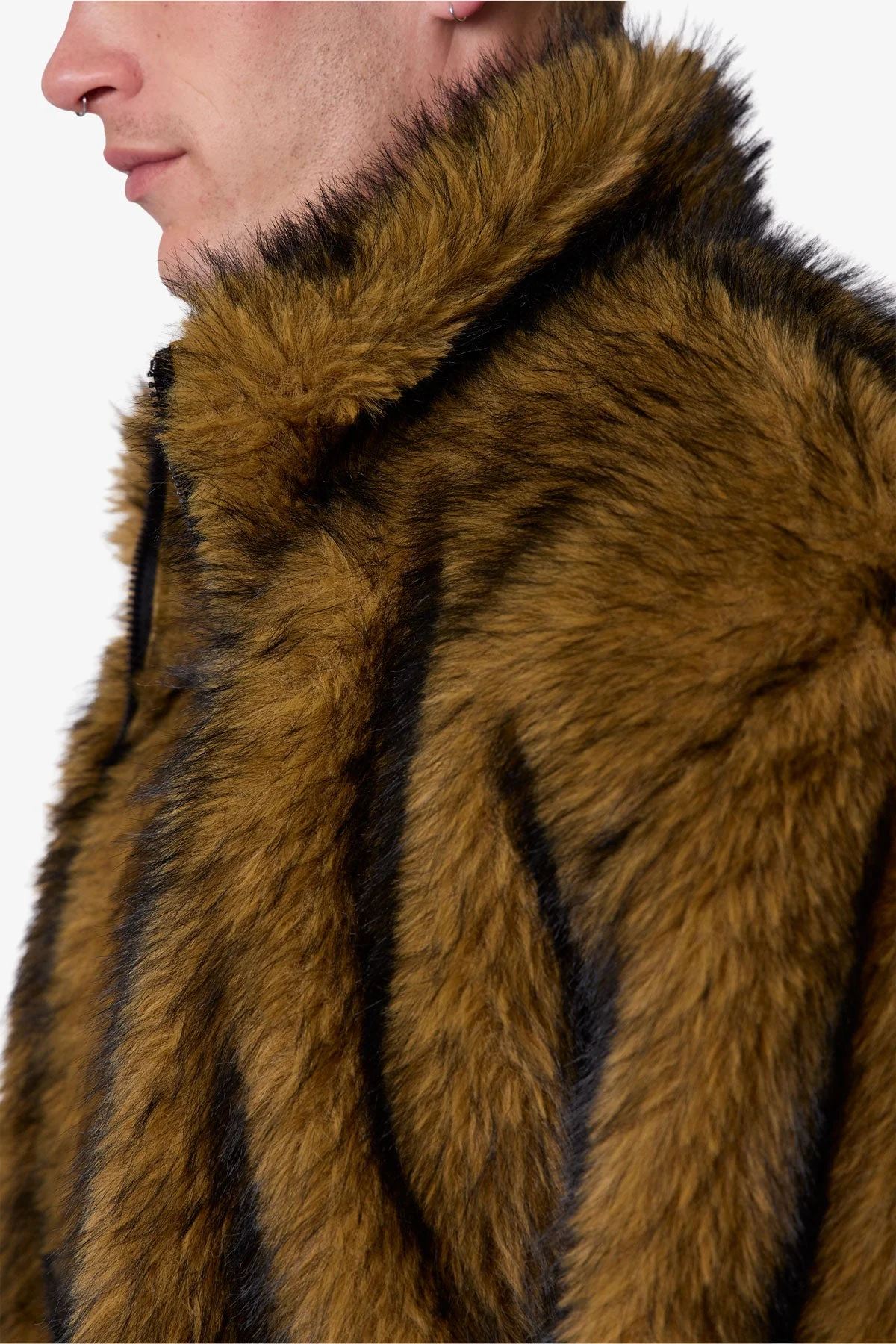Fur Zip Up Jacket - Brown - Image 8