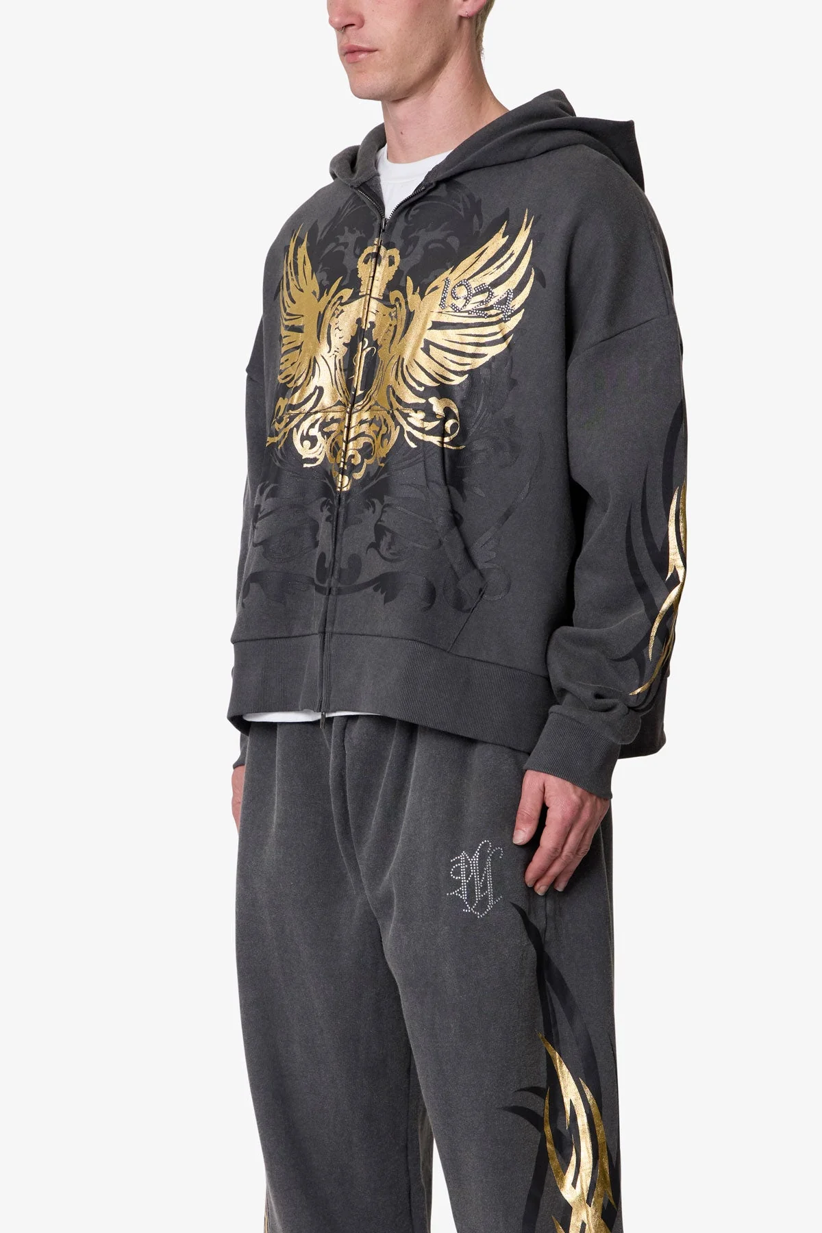 Gold Foil Tribal Hoodie - Washed Black - Image 3