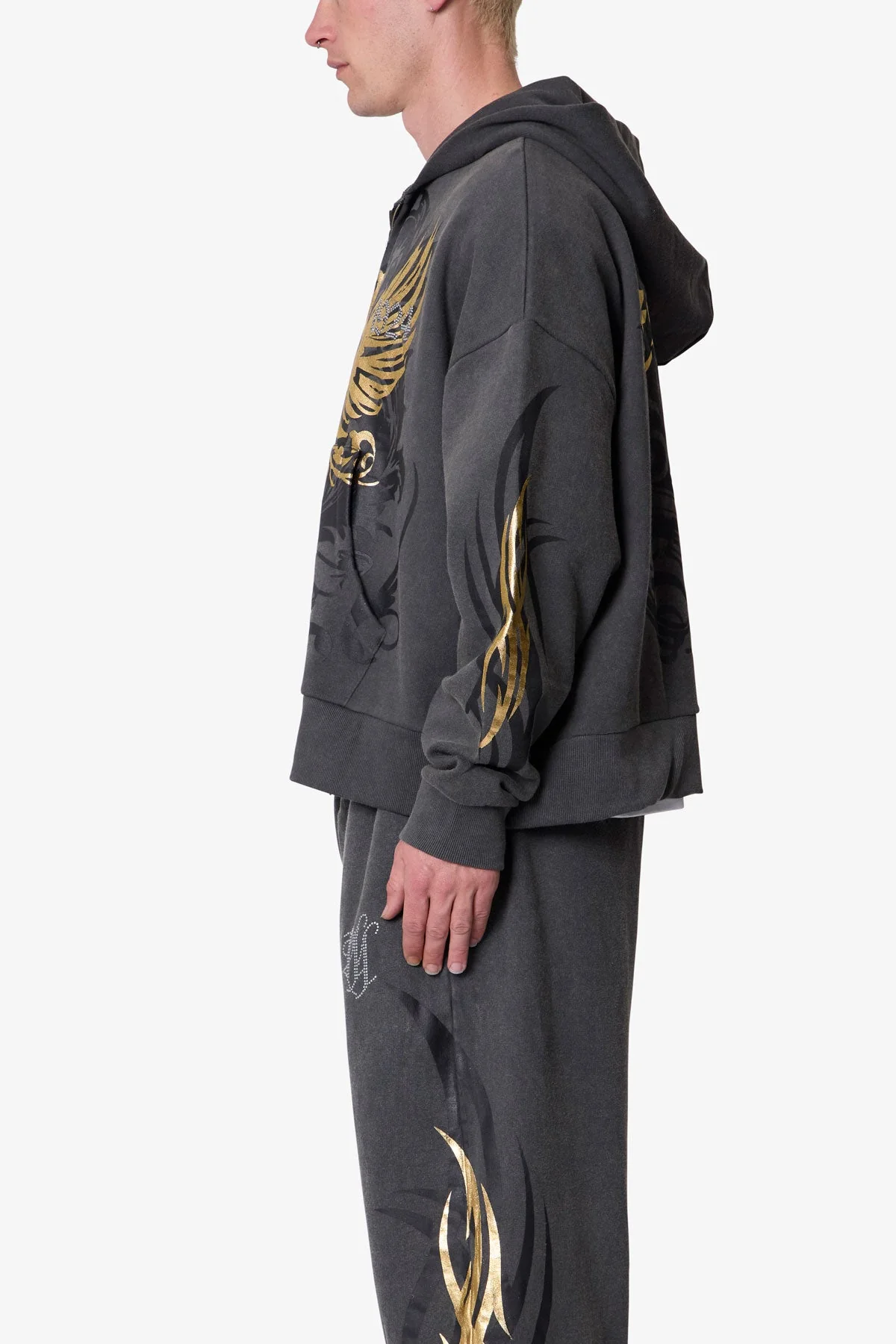 Gold Foil Tribal Hoodie - Washed Black - Image 4