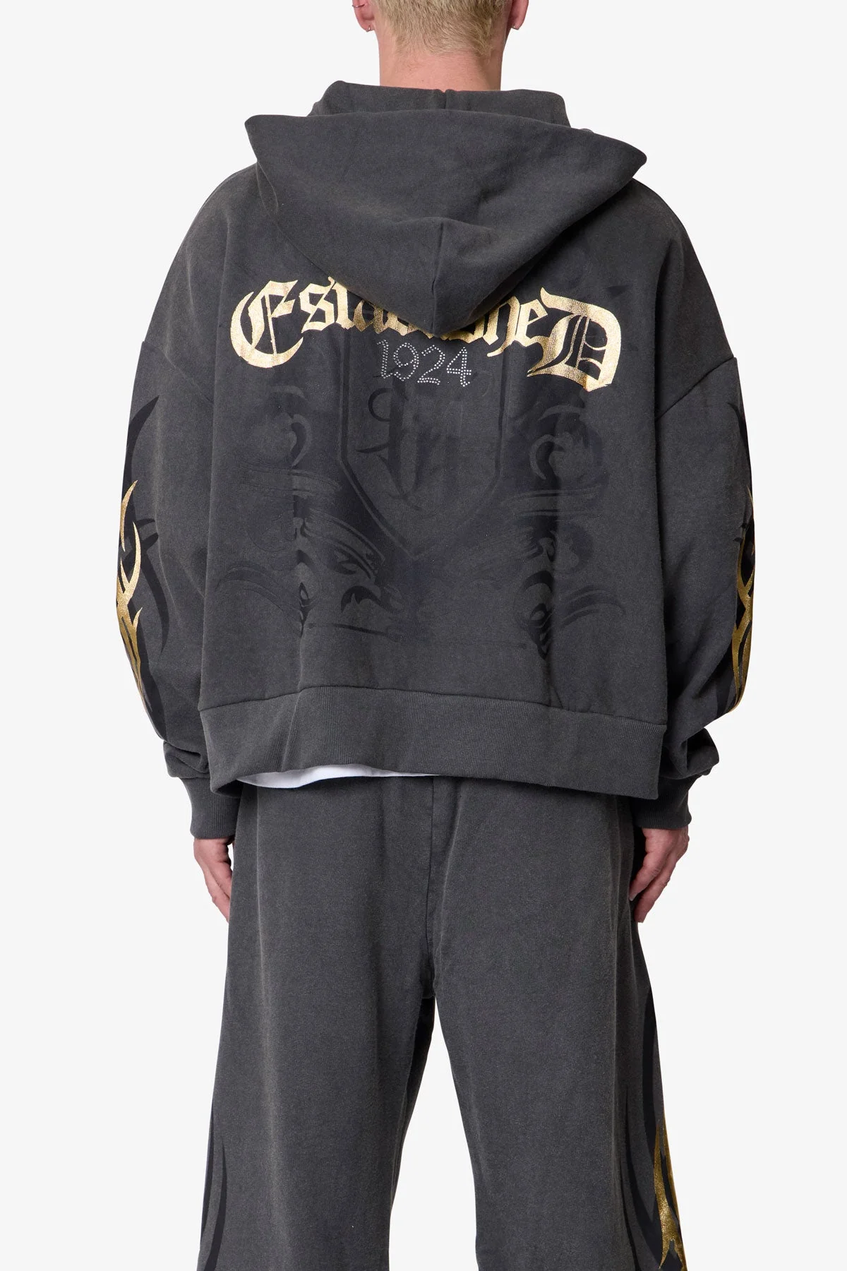 Gold Foil Tribal Hoodie - Washed Black - Image 5