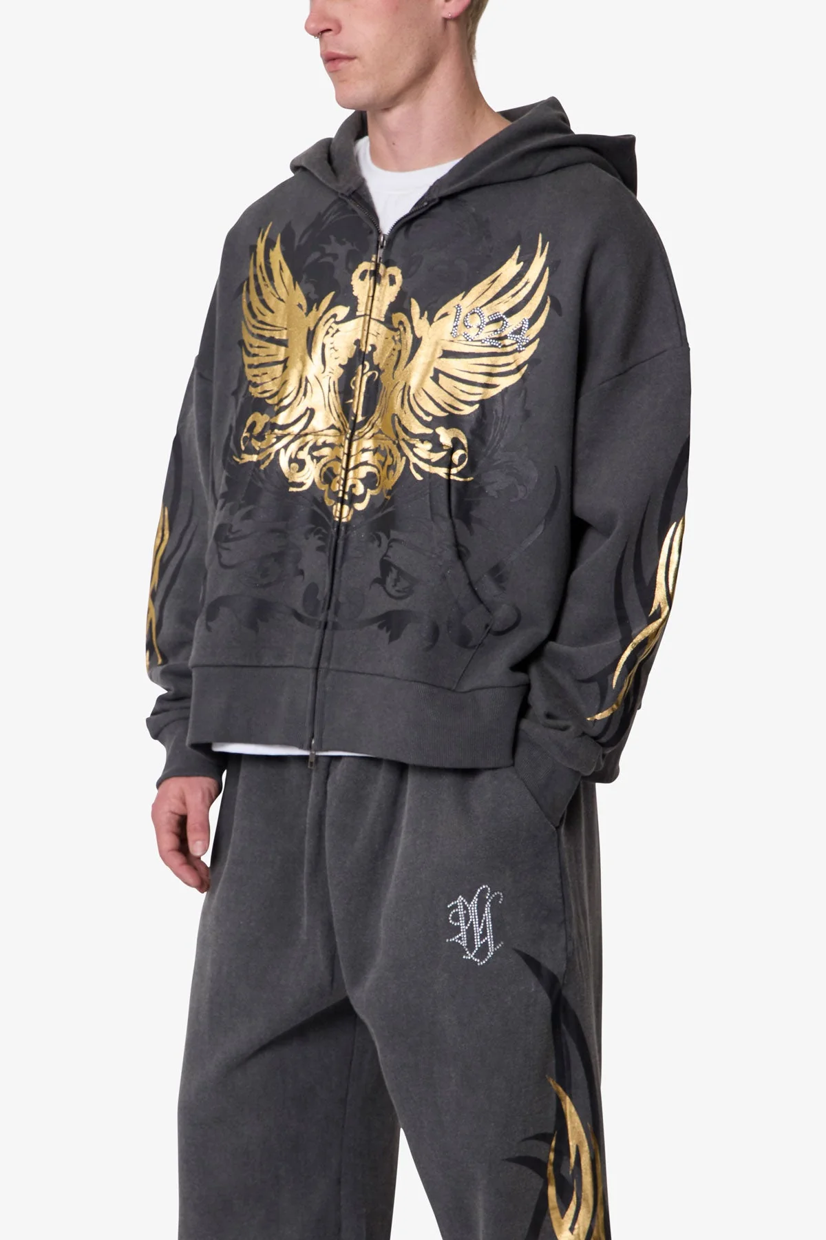 Gold Foil Tribal Hoodie - Washed Black - Image 6