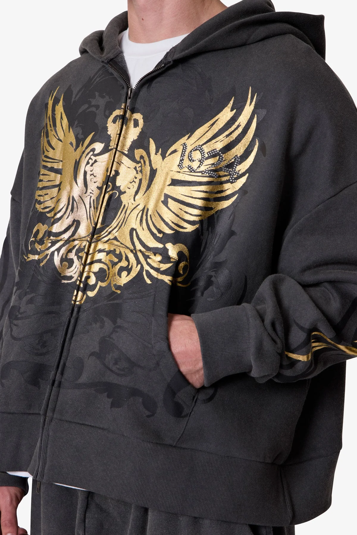 Gold Foil Tribal Hoodie - Washed Black - Image 7