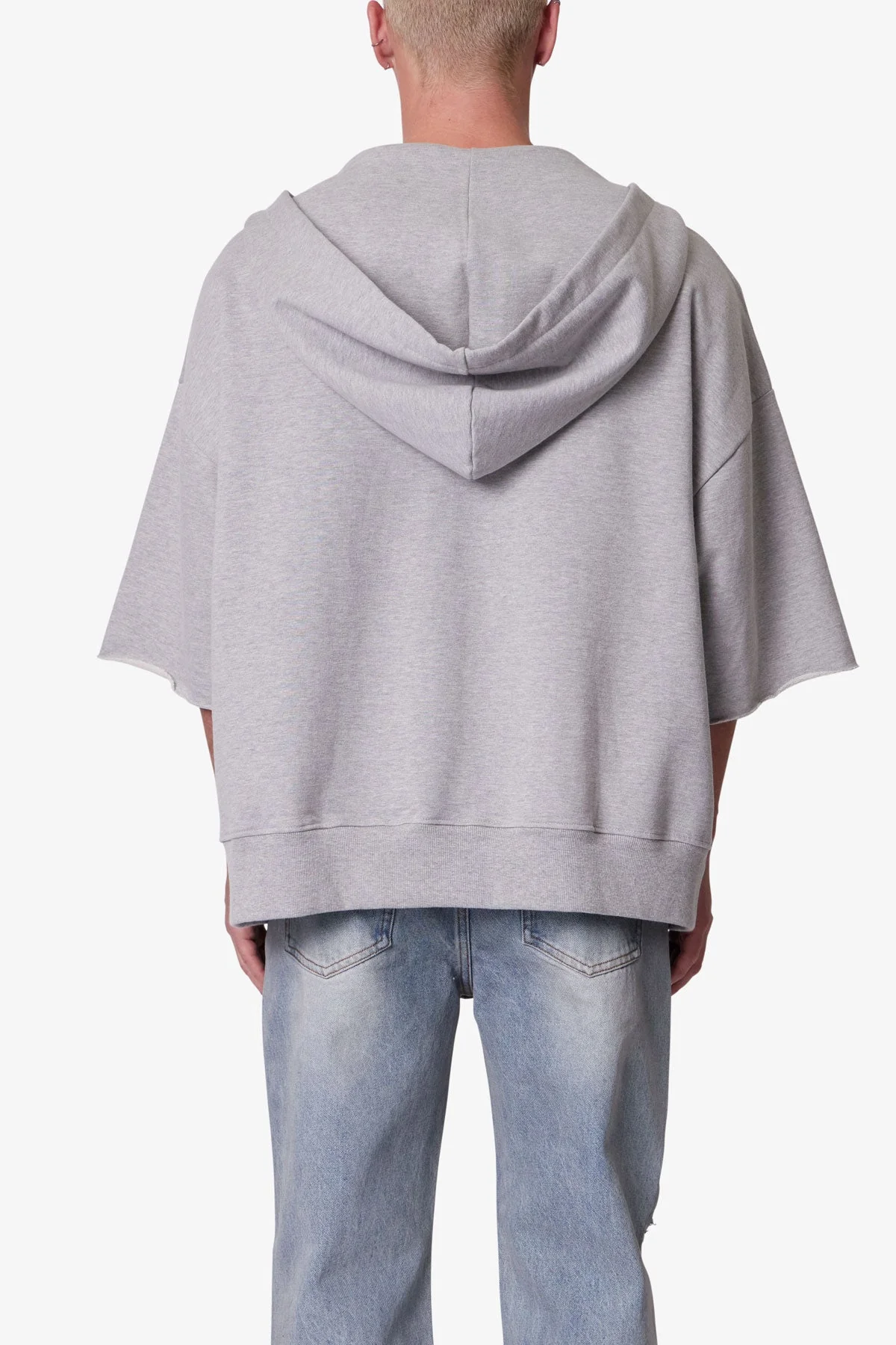 Hooded 3/4 Sleeve Rag Sweater - Grey - Image 5