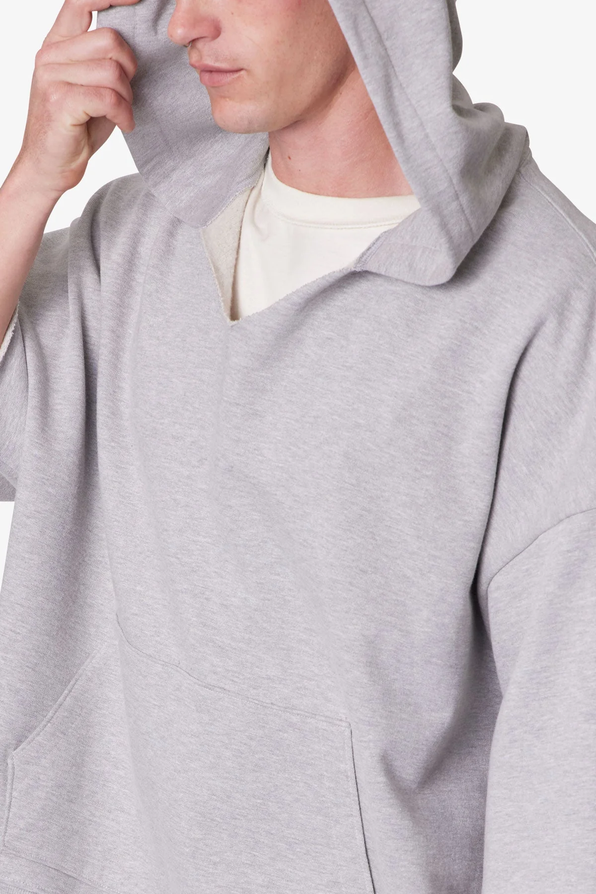 Hooded 3/4 Sleeve Rag Sweater - Grey - Image 7