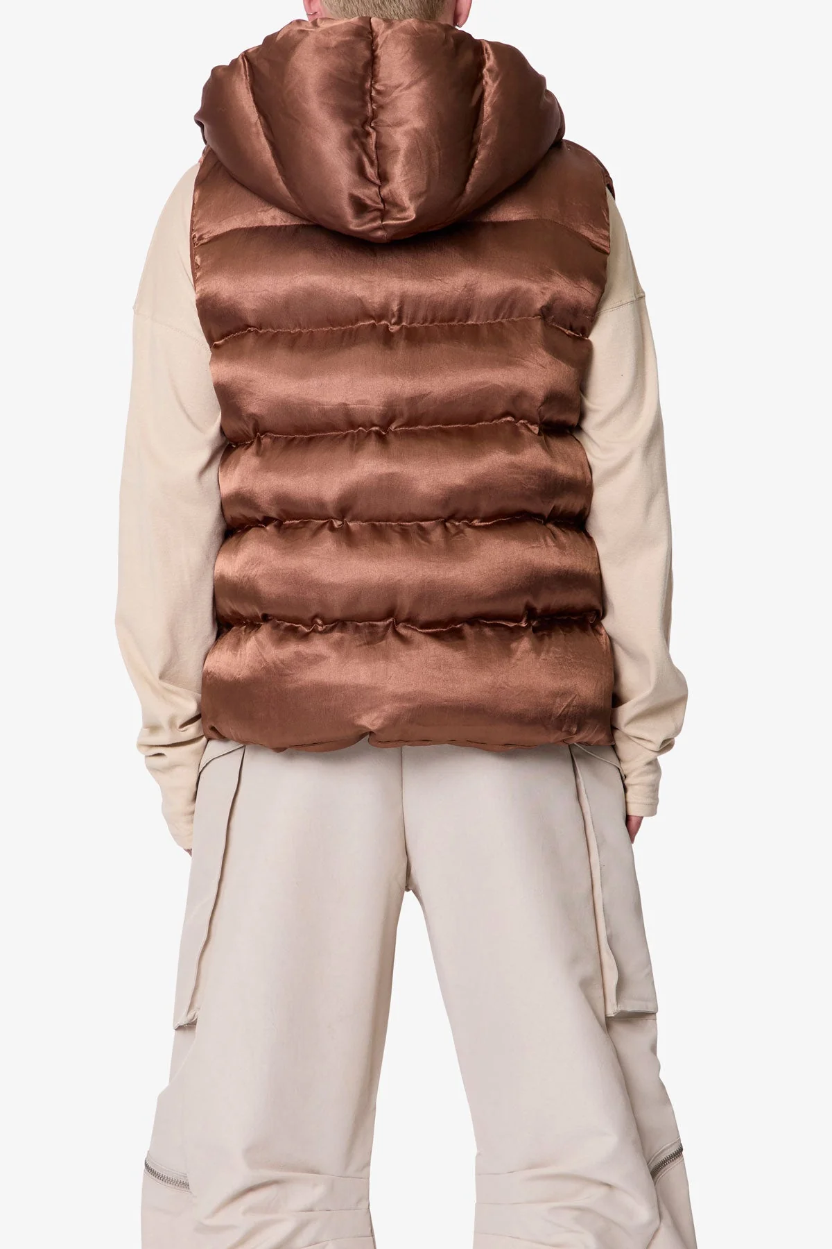 Hooded Puffer Vest - Brown - Image 5