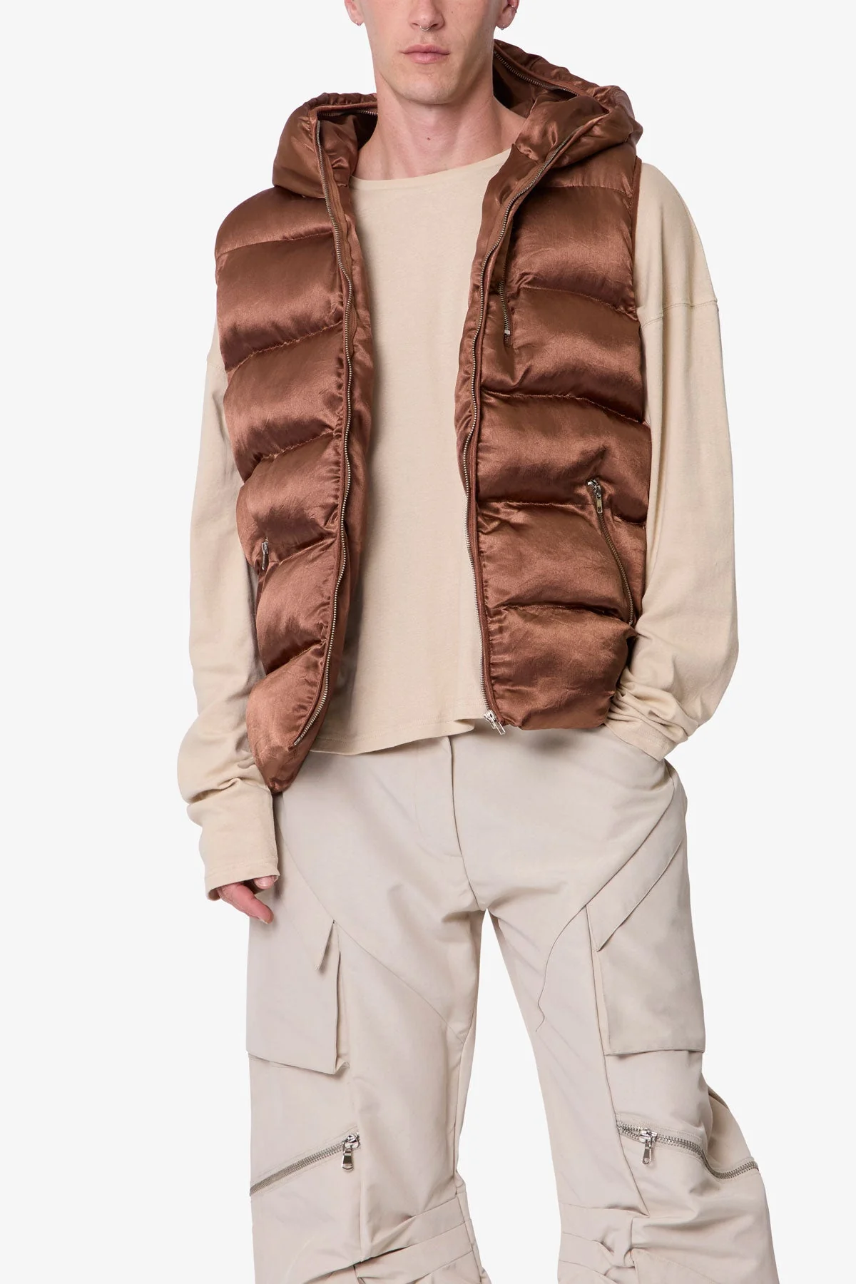 Hooded Puffer Vest - Brown - Image 6