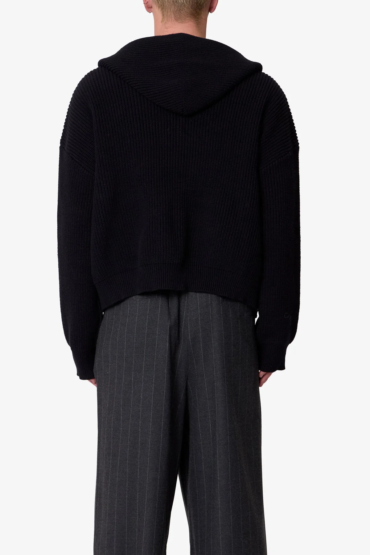 Knit Zip Up Hoodie - Black - Image 5