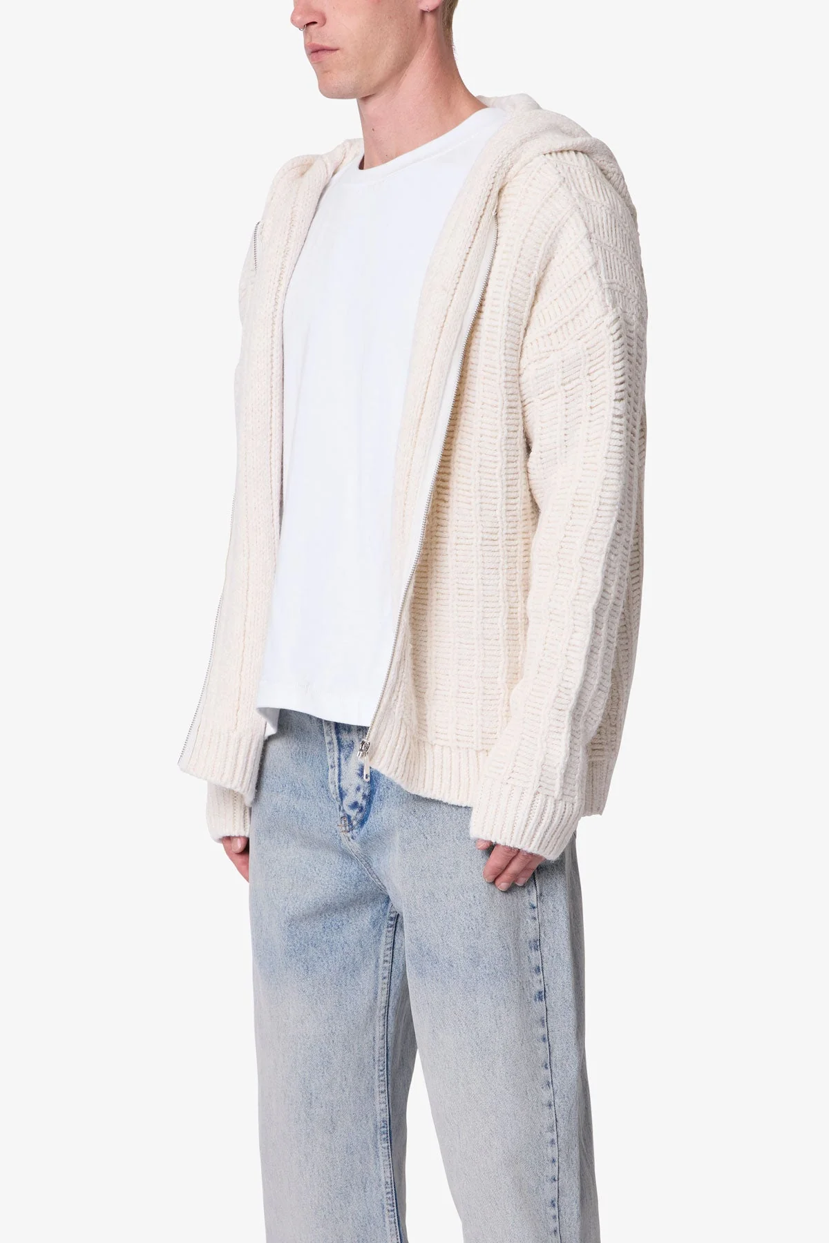 Knit Zip Up Hoodie - Off White - Image 3