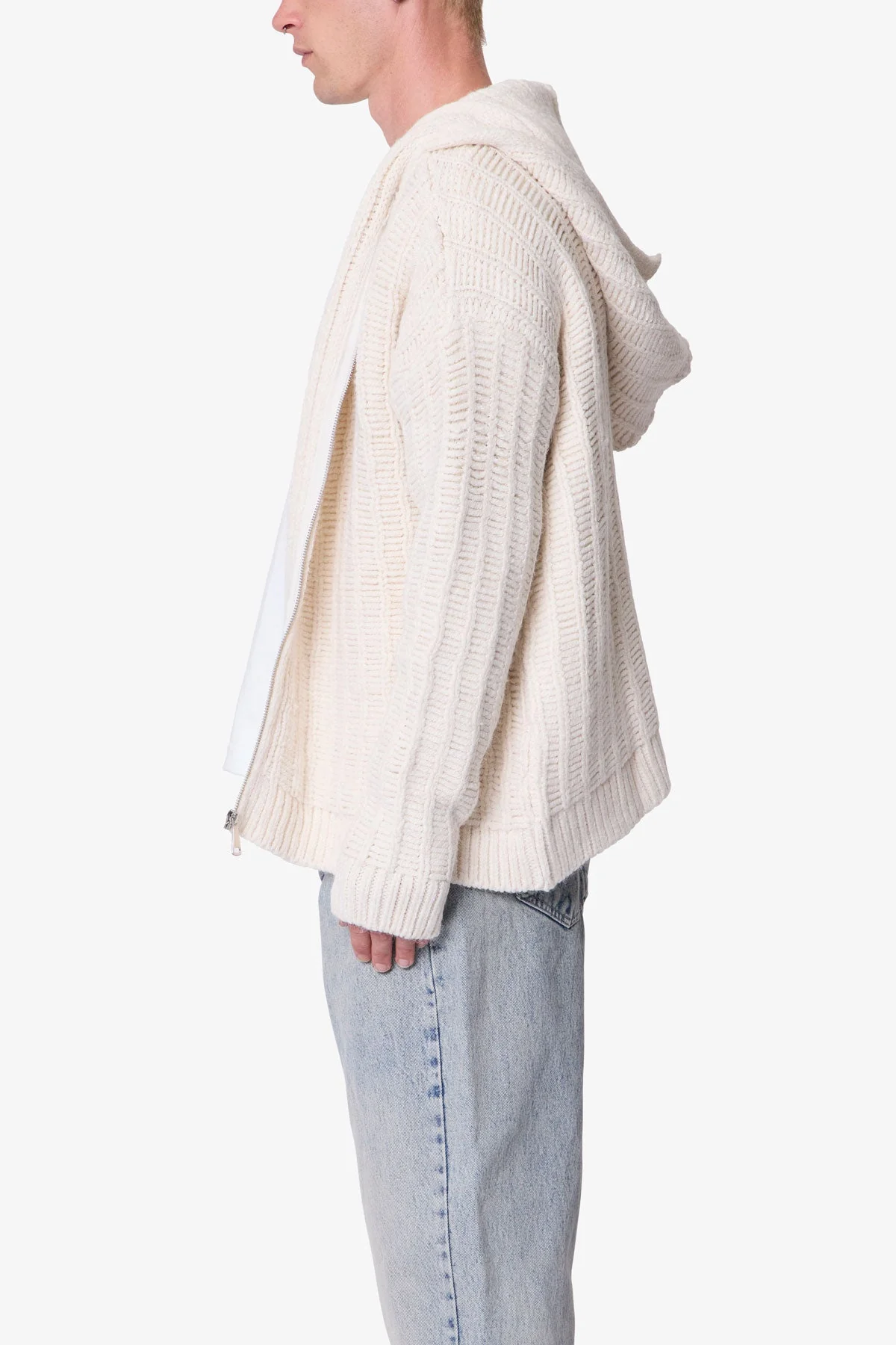Knit Zip Up Hoodie - Off White - Image 4