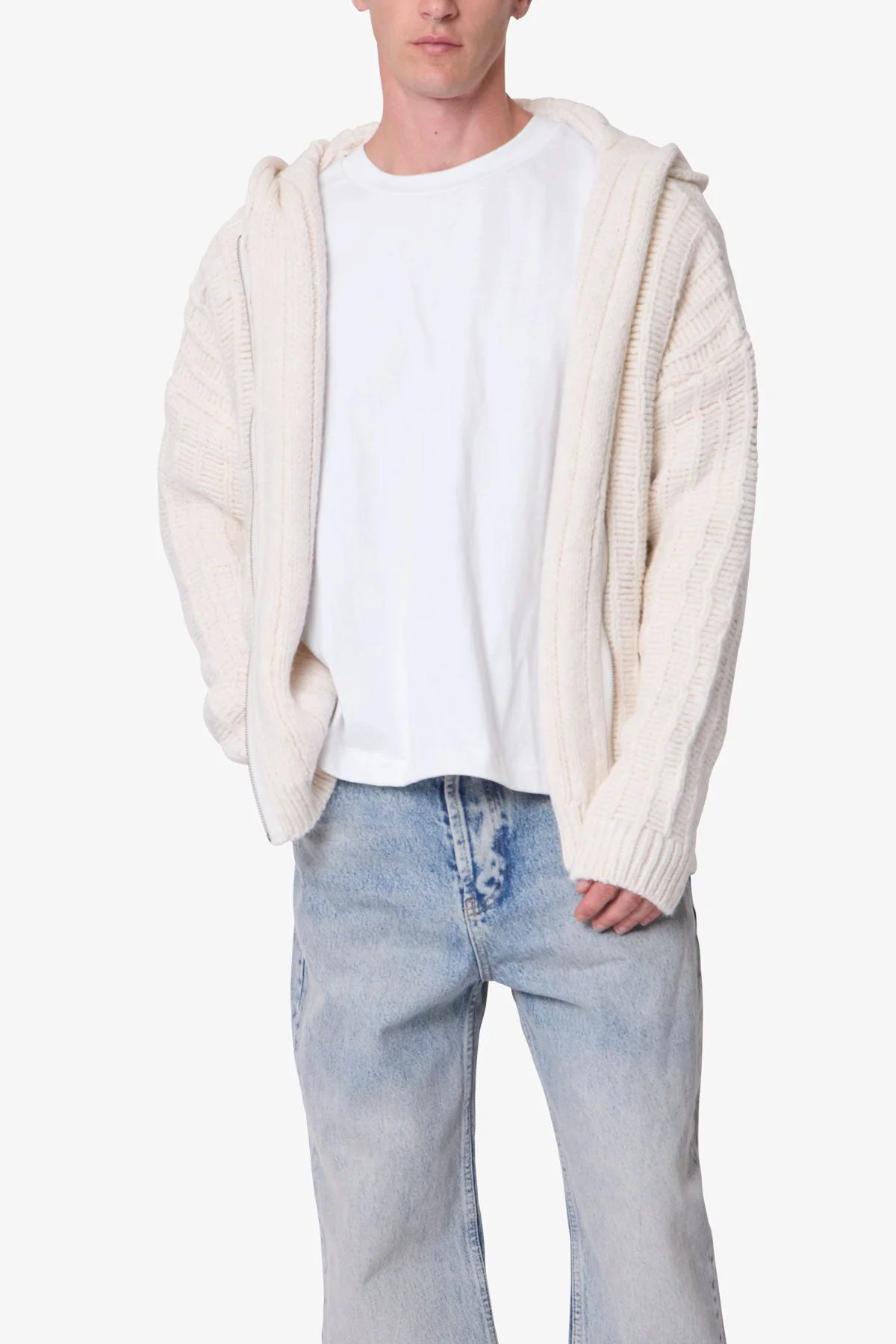 Knit Zip Up Hoodie - Off White - Image 6
