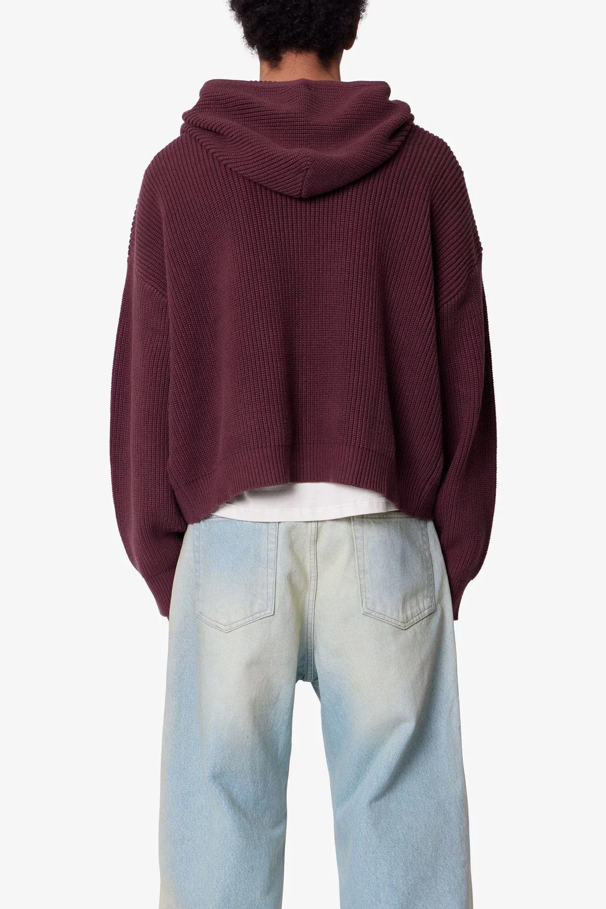 Knit Zip Up Hoodie - Burgundy - Image 5