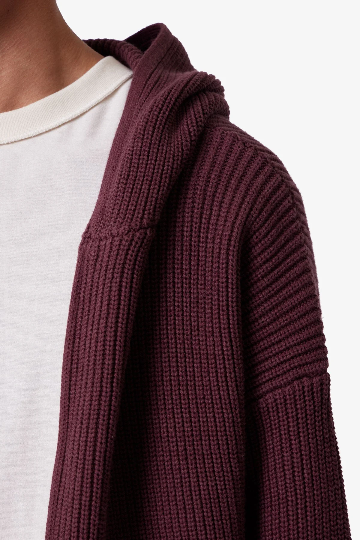 Knit Zip Up Hoodie - Burgundy - Image 7
