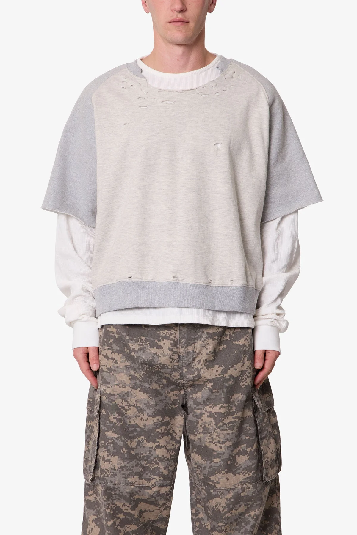 Layered Thermal Raglan Sweater - Heather Grey - Image 2
