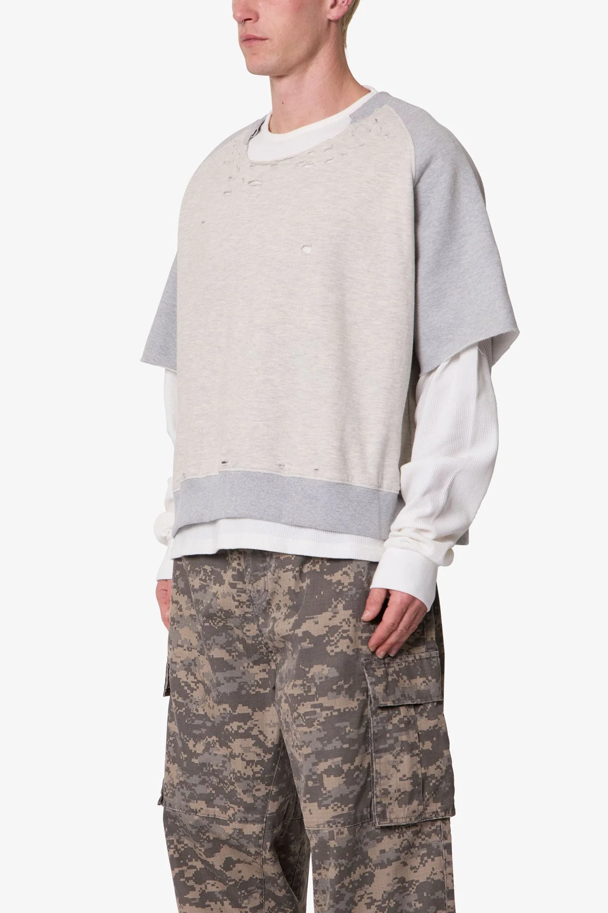 Layered Thermal Raglan Sweater - Heather Grey - Image 3