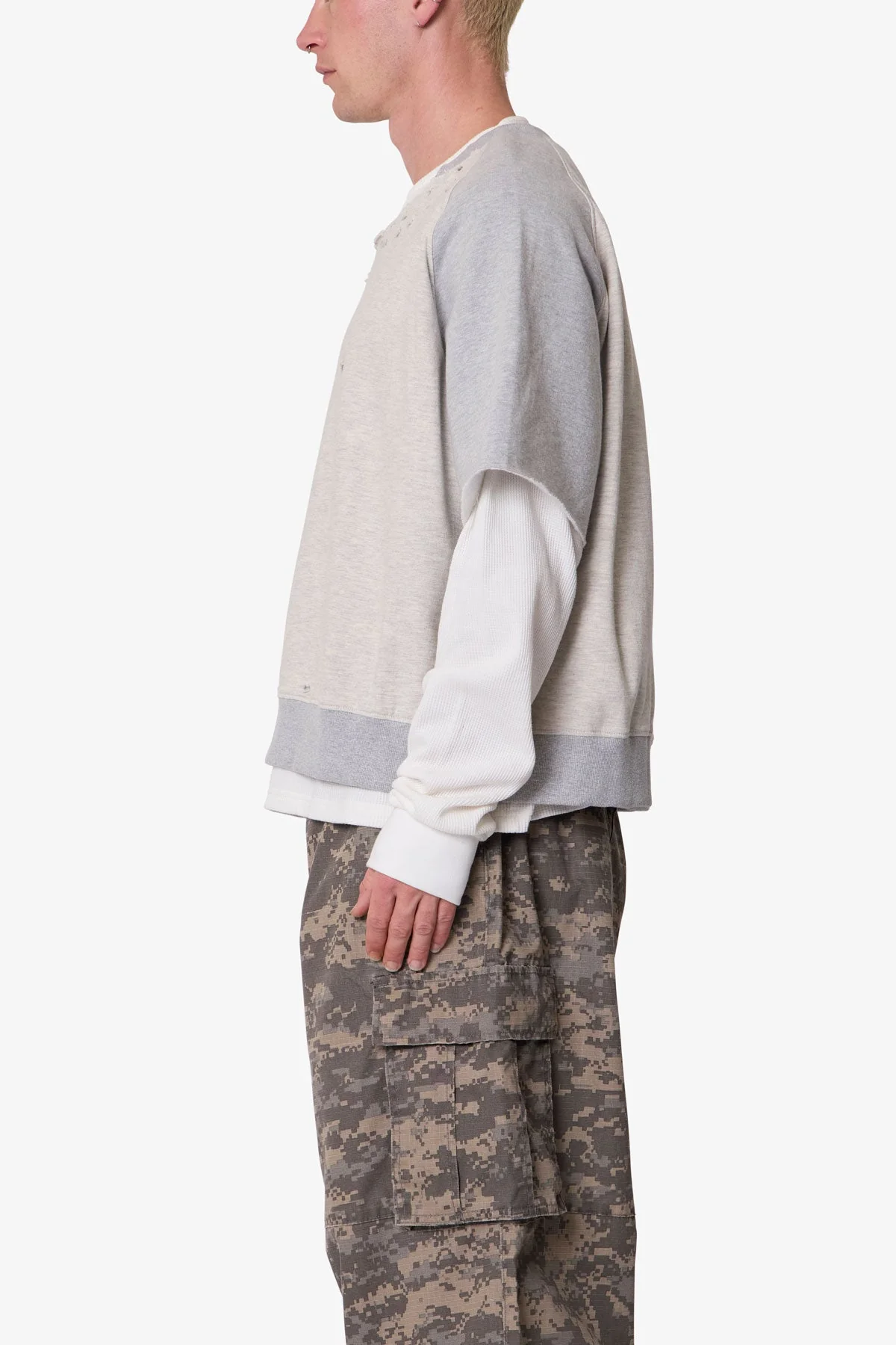 Layered Thermal Raglan Sweater - Heather Grey - Image 4