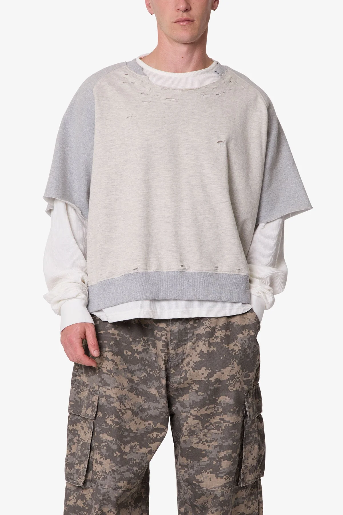 Layered Thermal Raglan Sweater - Heather Grey - Image 5