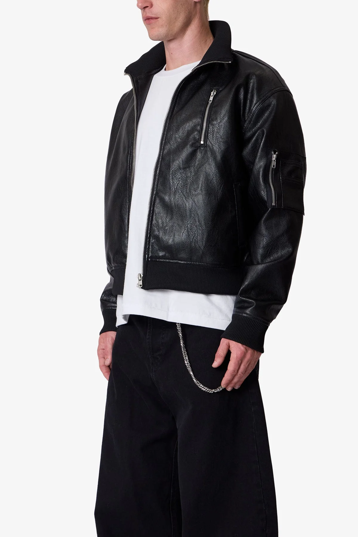 Leather Pilot Jacket - Black - Image 3