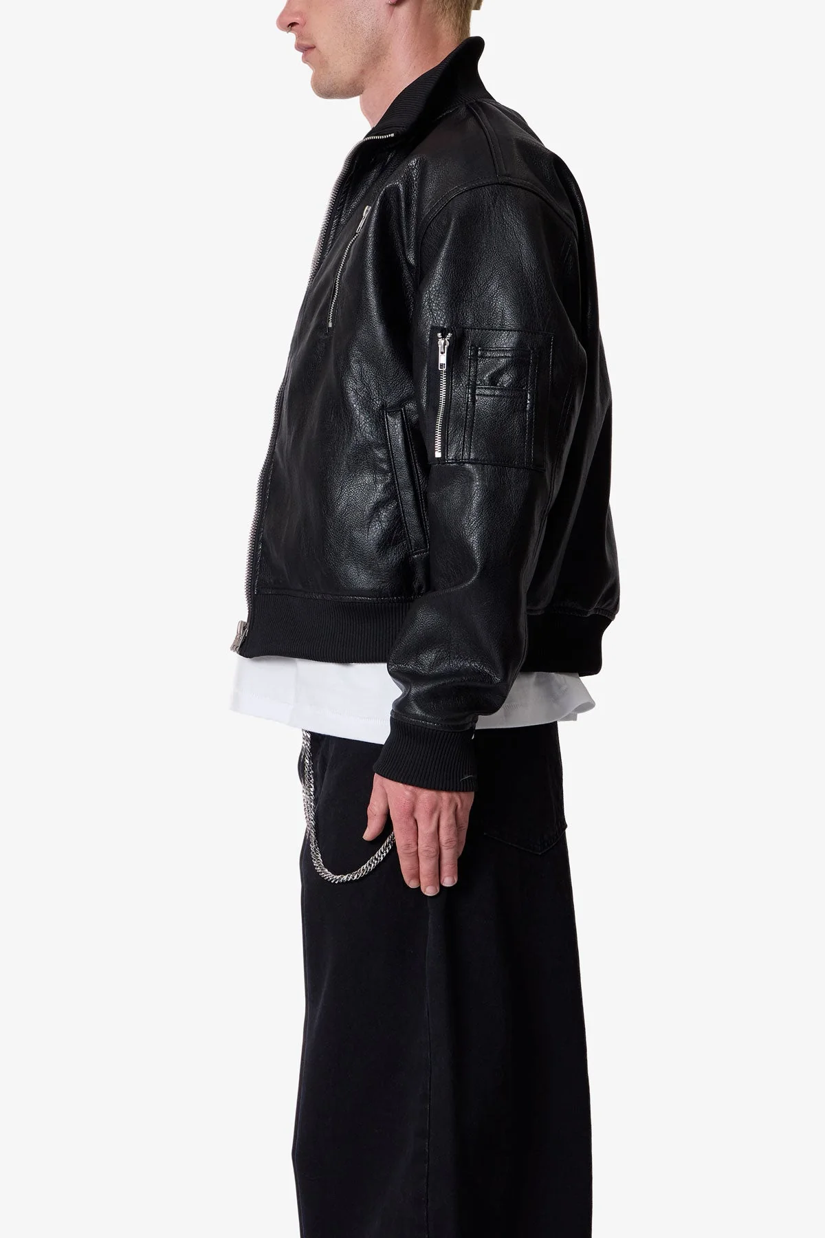 Leather Pilot Jacket - Black - Image 4