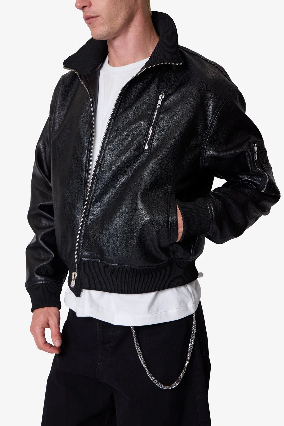 Leather Pilot Jacket - Black - Image 6
