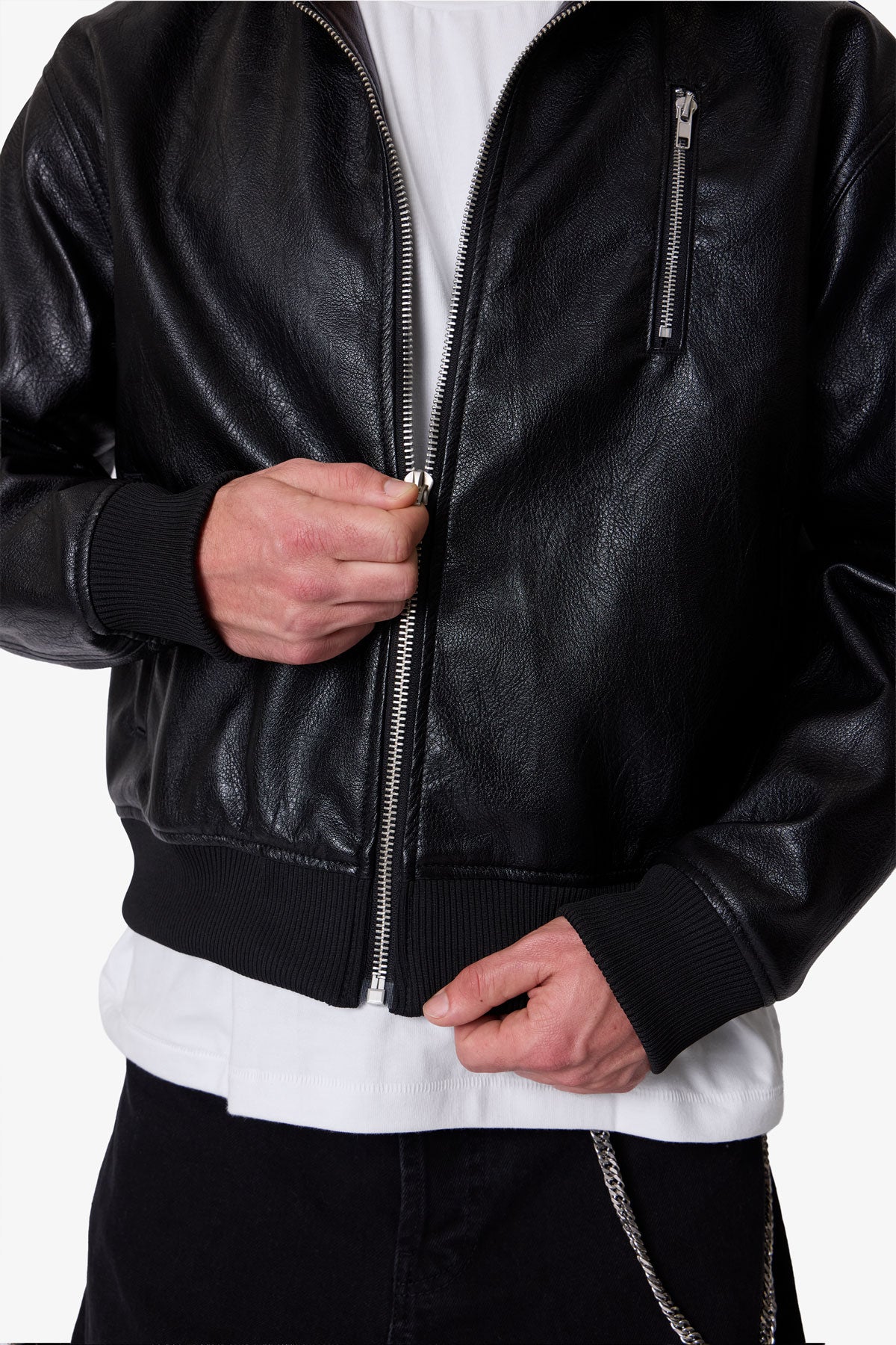 Leather Pilot Jacket - Black - Image 9