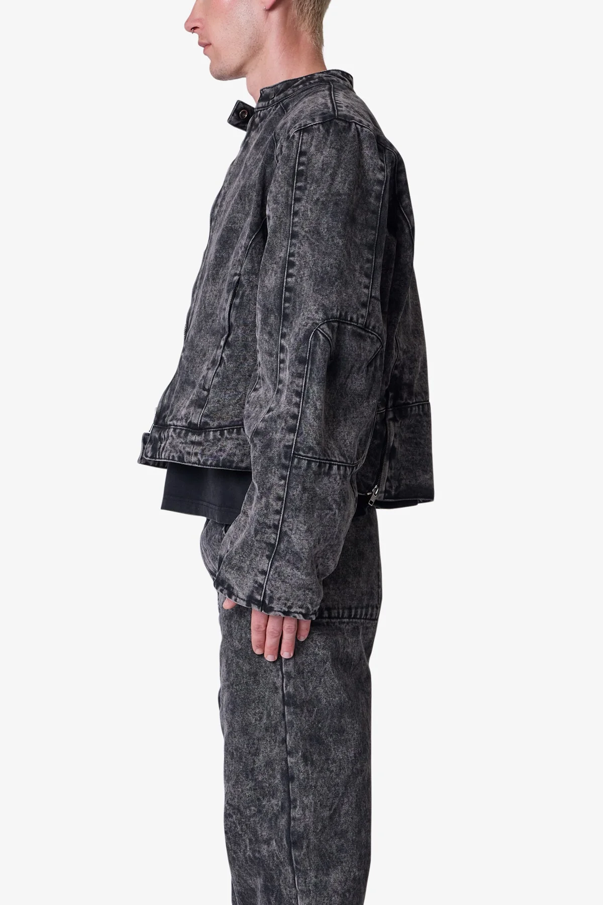 Moto Denim Jacket - Vintage Black - Image 4