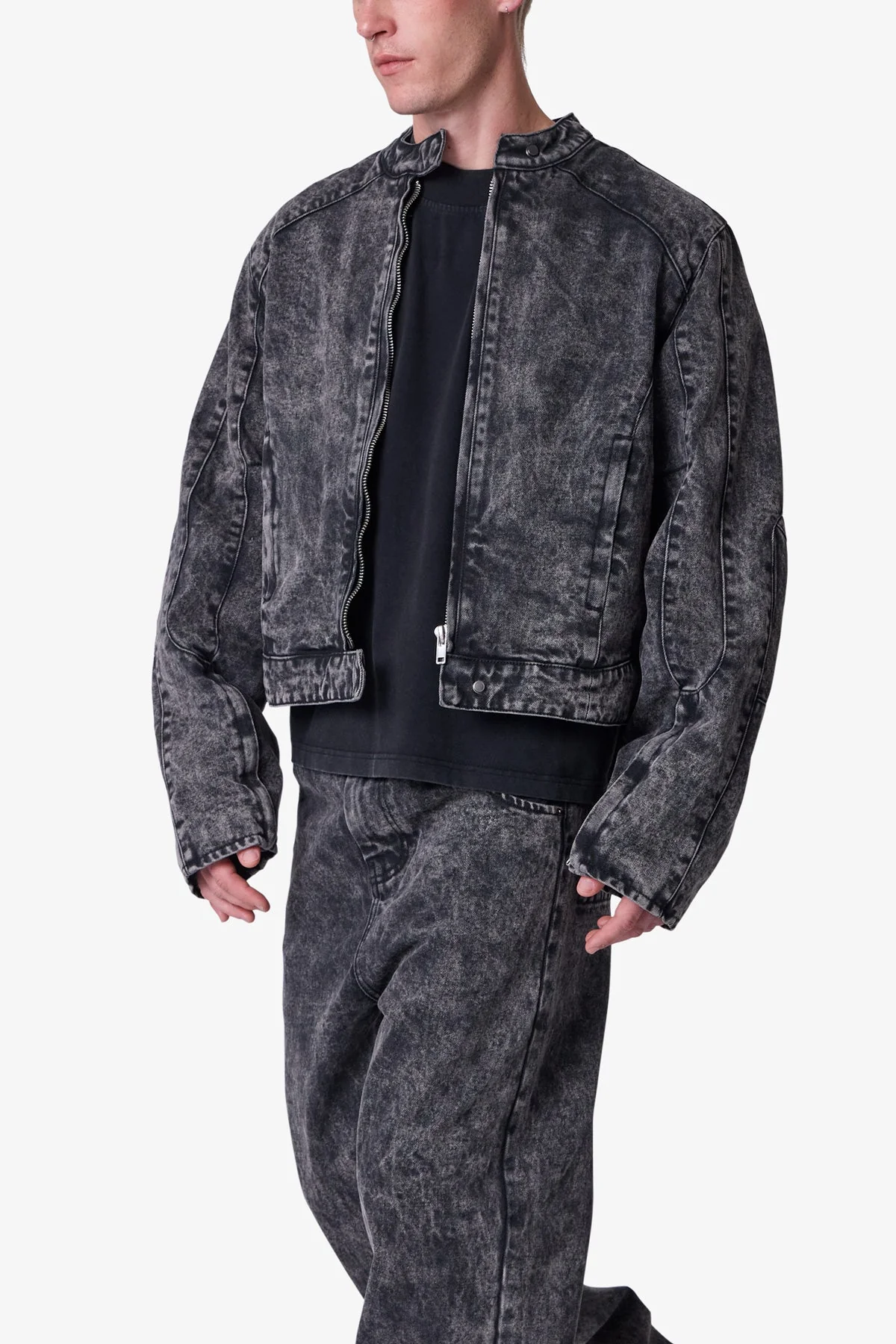 Moto Denim Jacket - Vintage Black - Image 5