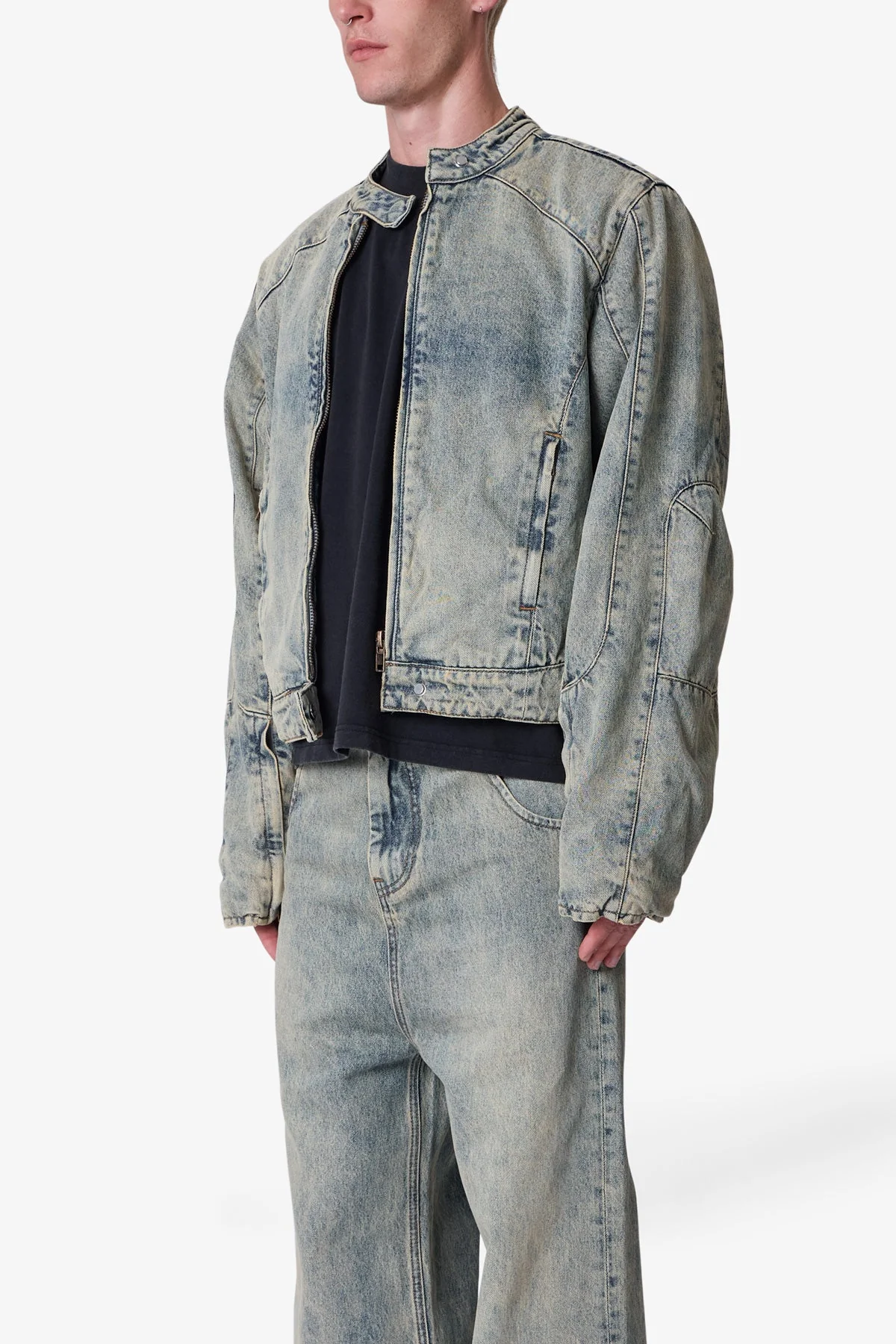 Moto Denim Jacket - Vintage Blue - Image 3