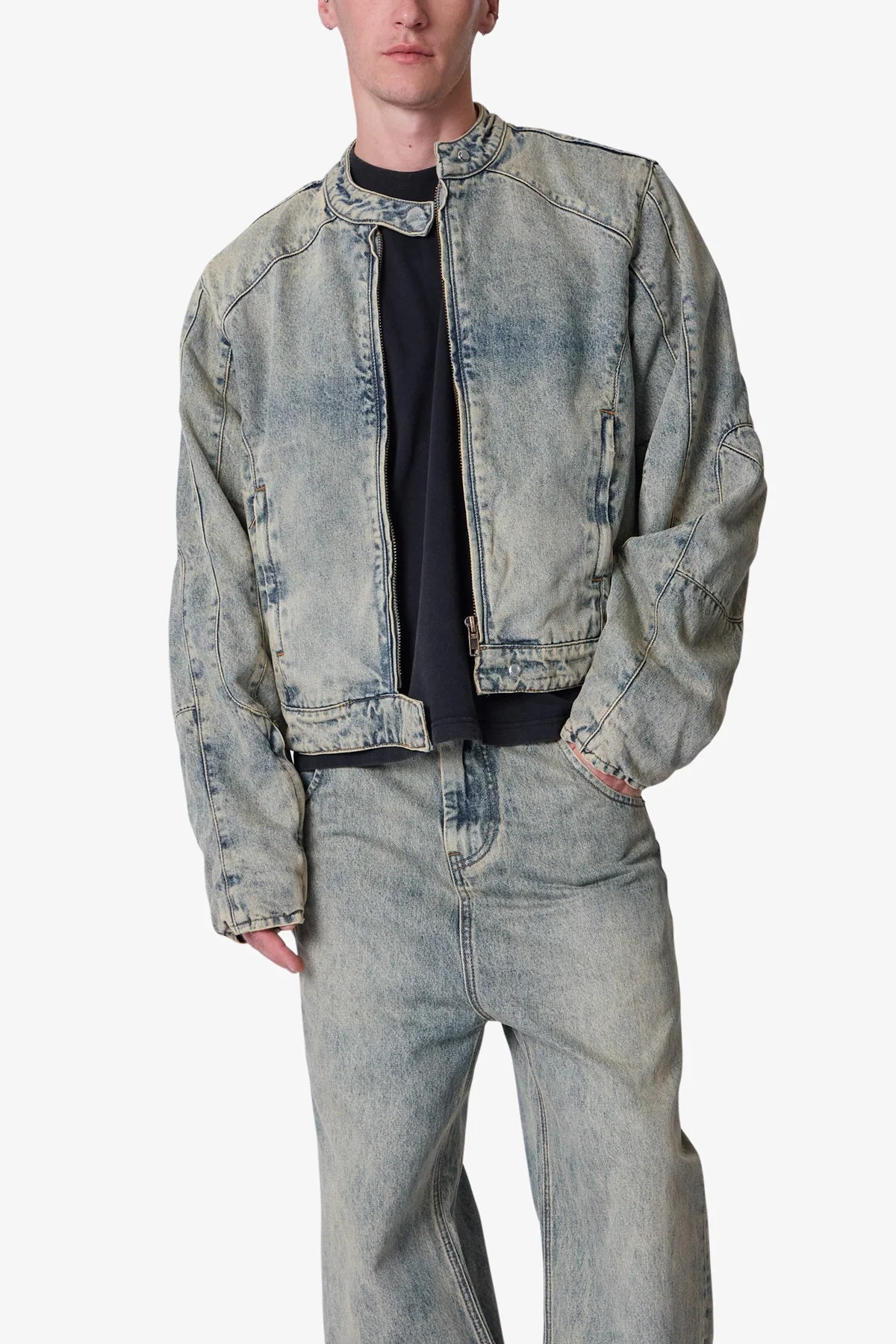 Moto Denim Jacket - Vintage Blue - Image 6