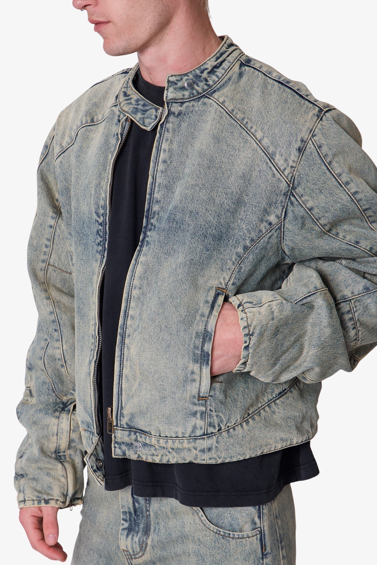 Moto Denim Jacket - Vintage Blue - Image 7