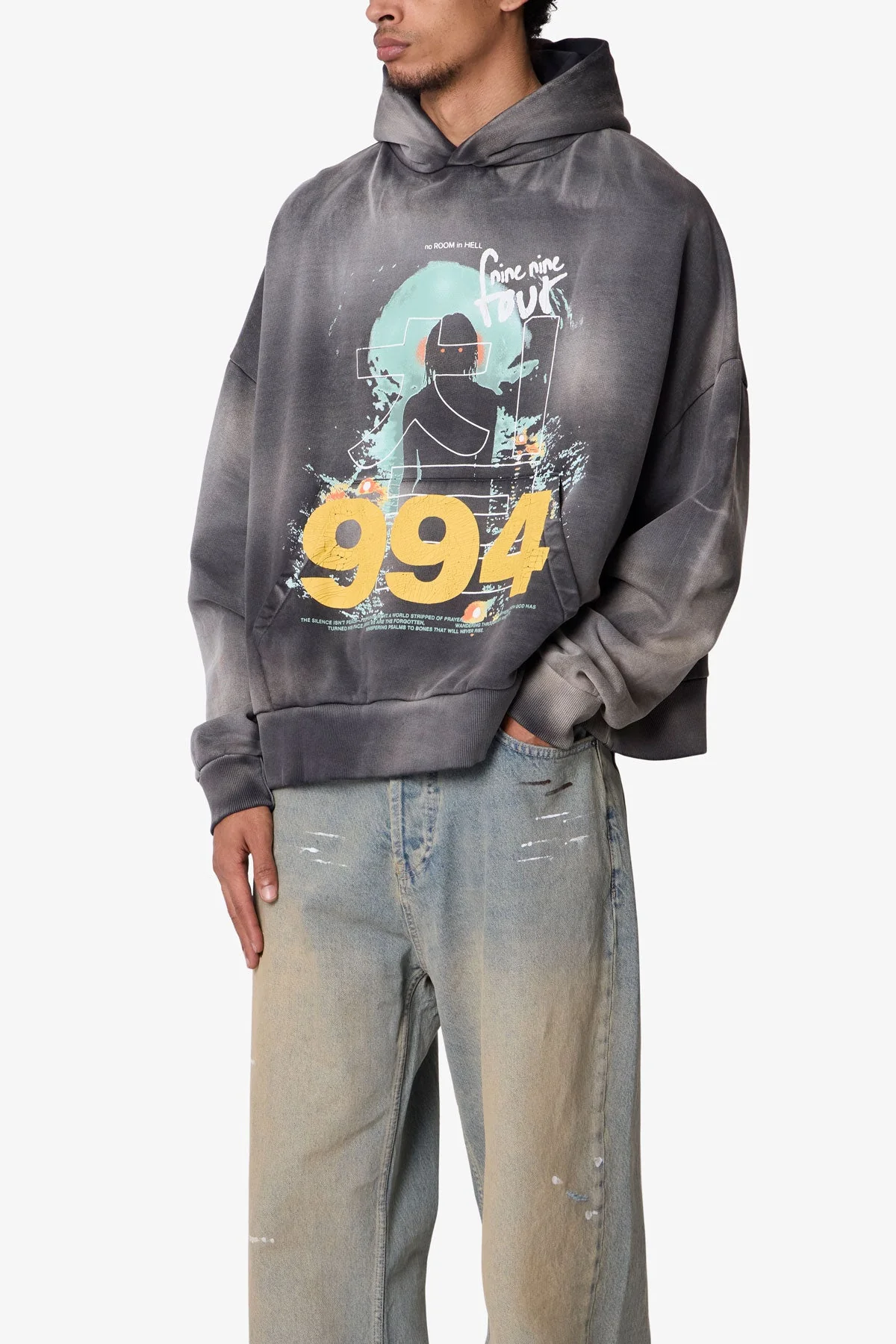 No Room in Hell Printed Hoodie - Washed Black - Image 6