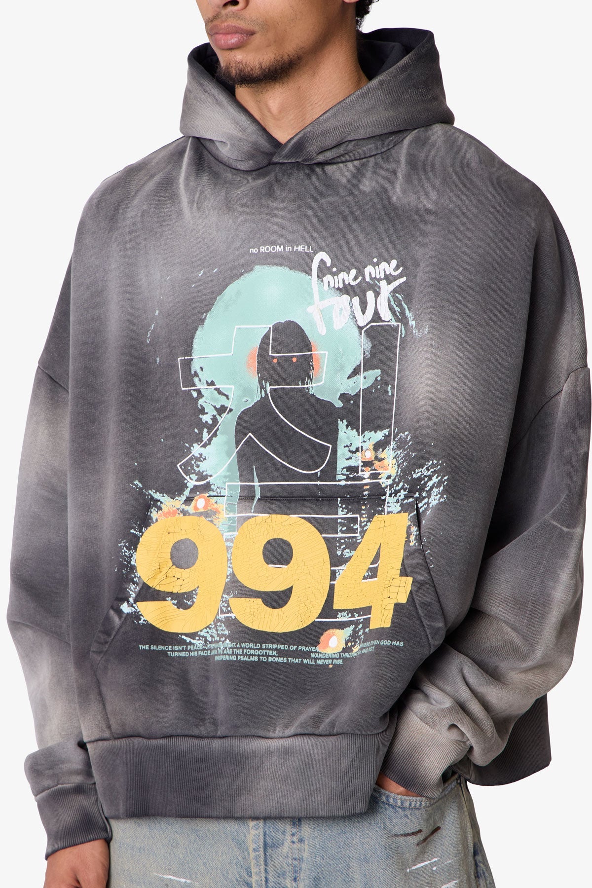 No Room in Hell Printed Hoodie - Washed Black - Image 7