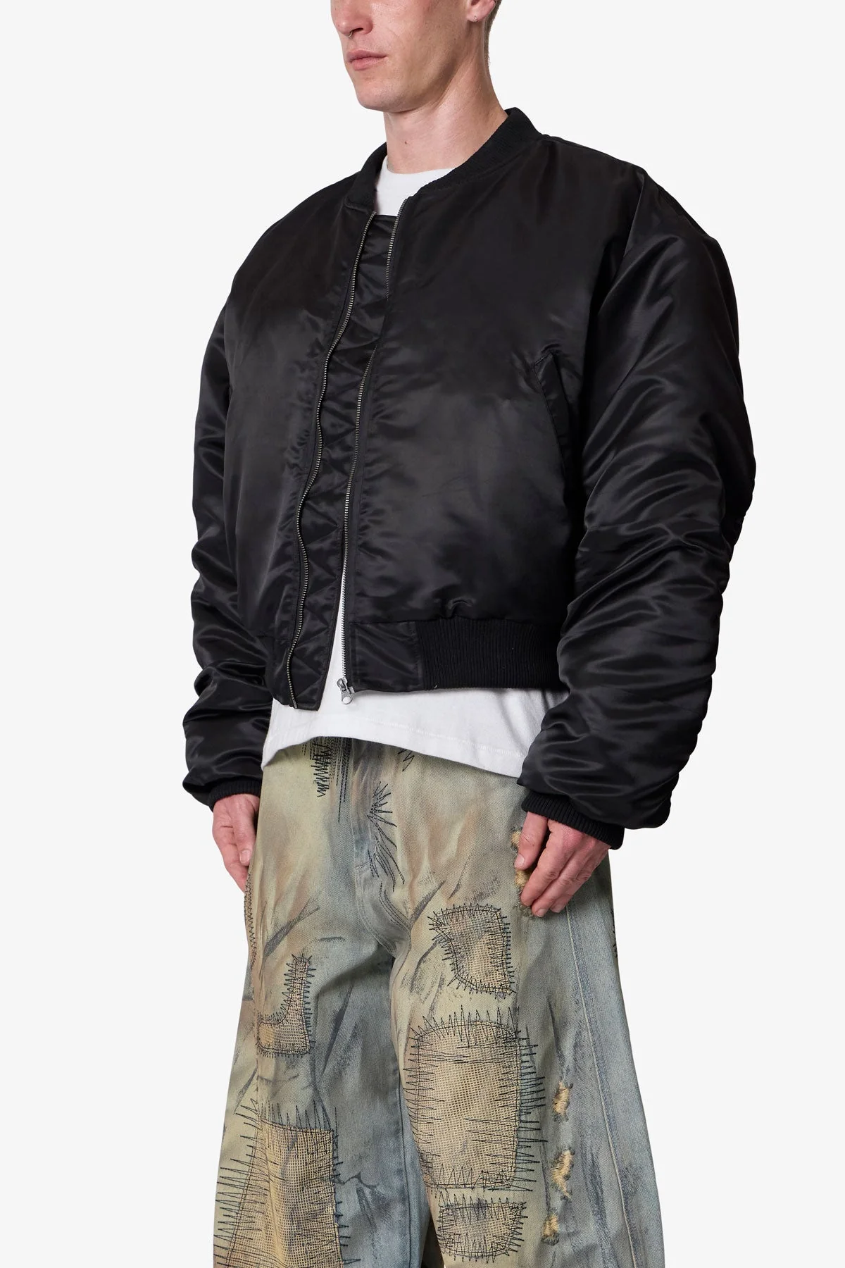 Oversized Bomber Jacket - Black - Image 3