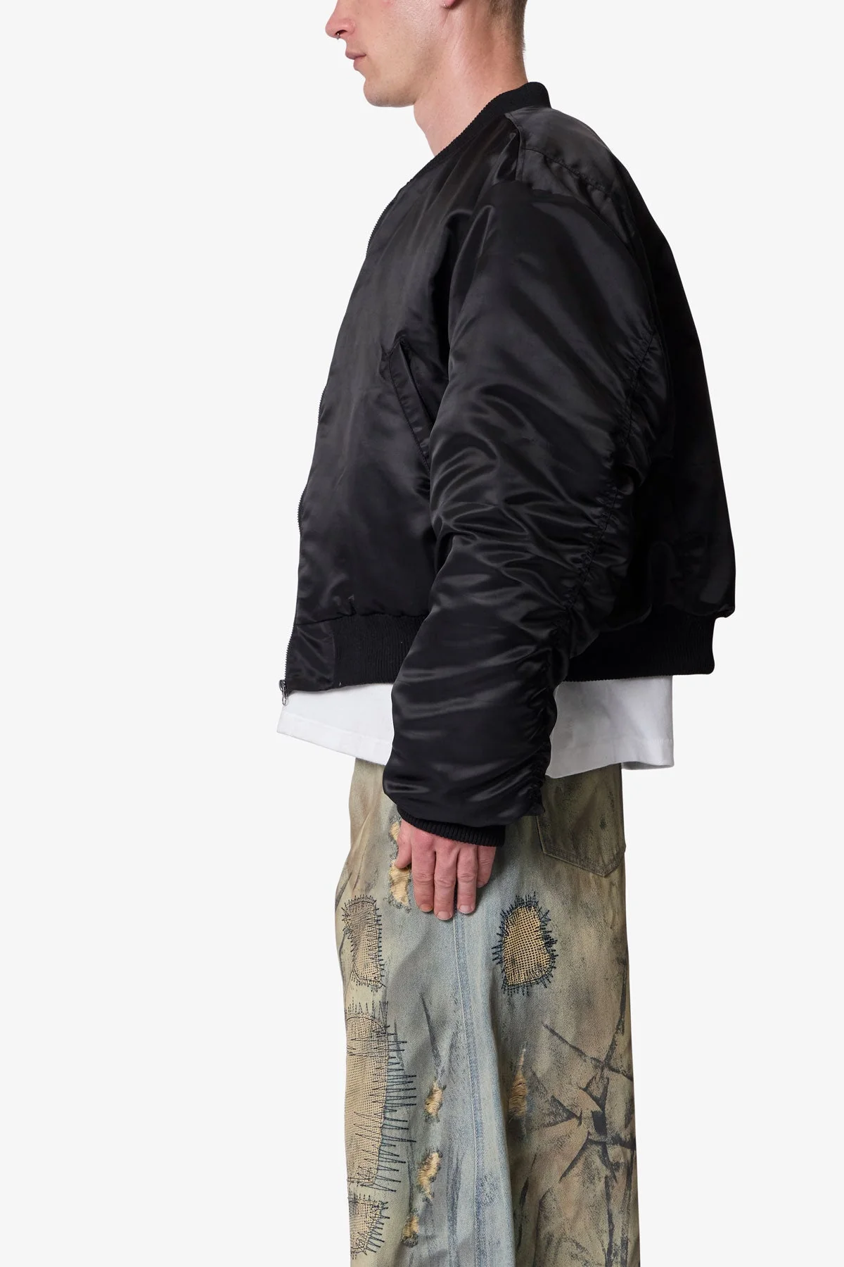 Oversized Bomber Jacket - Black - Image 4