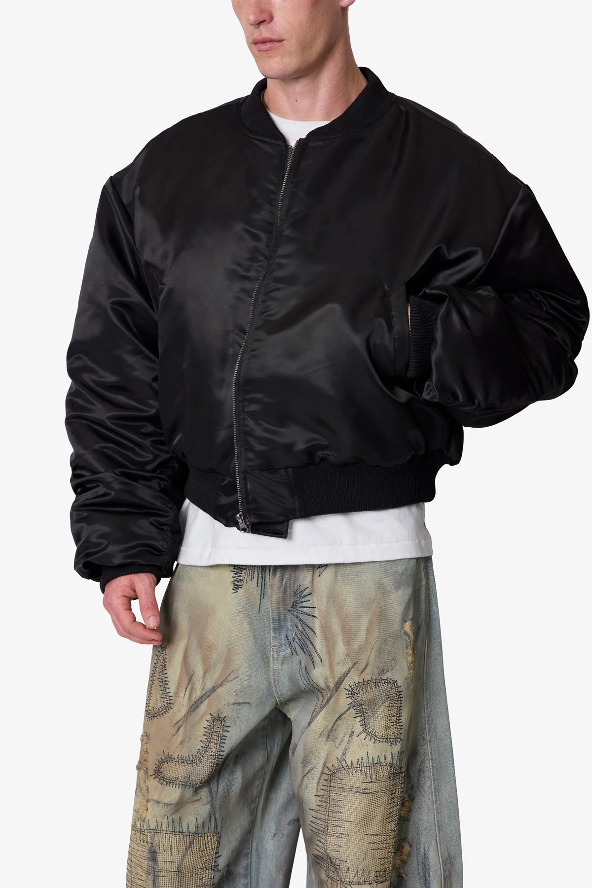 Oversized Bomber Jacket - Black - Image 6