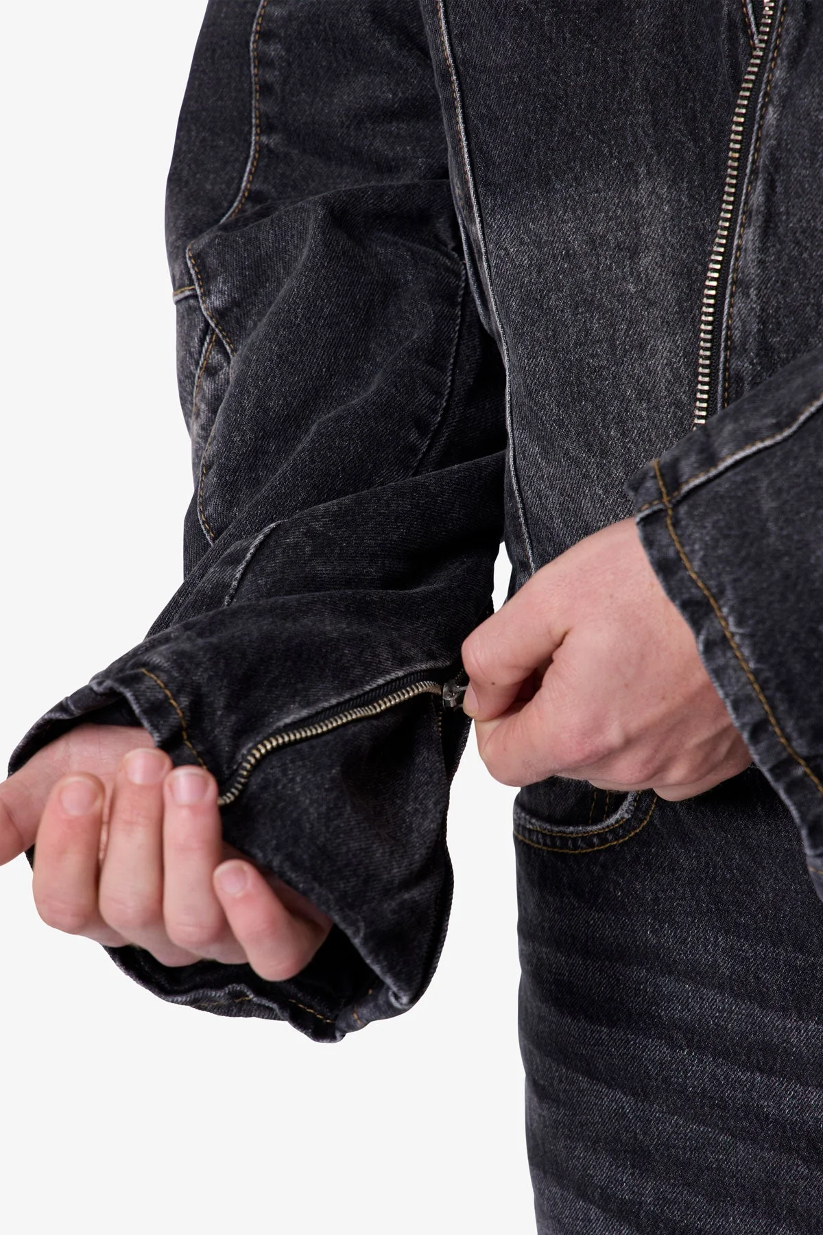 Paneled Moto Denim Jacket - Washed Black - Image 8