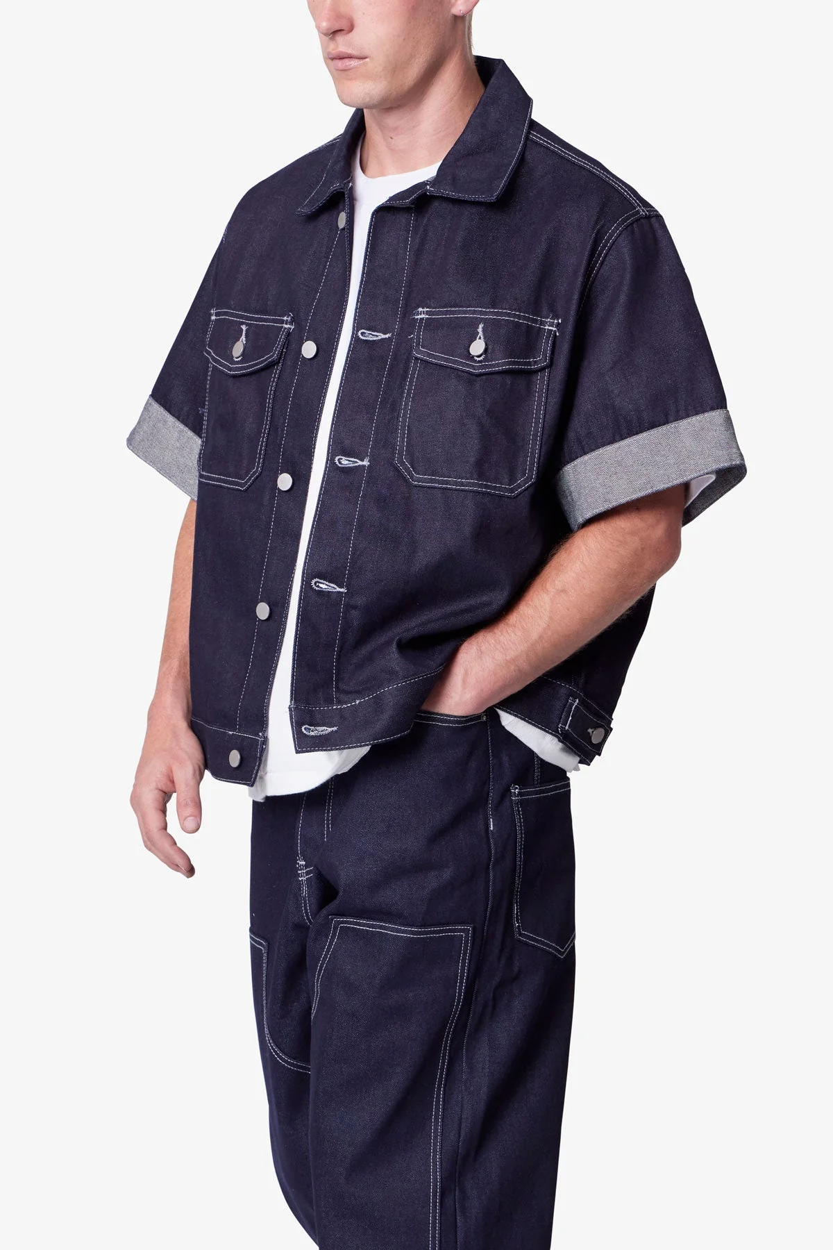 Raw Denim Work Shirt - Blue - Image 6