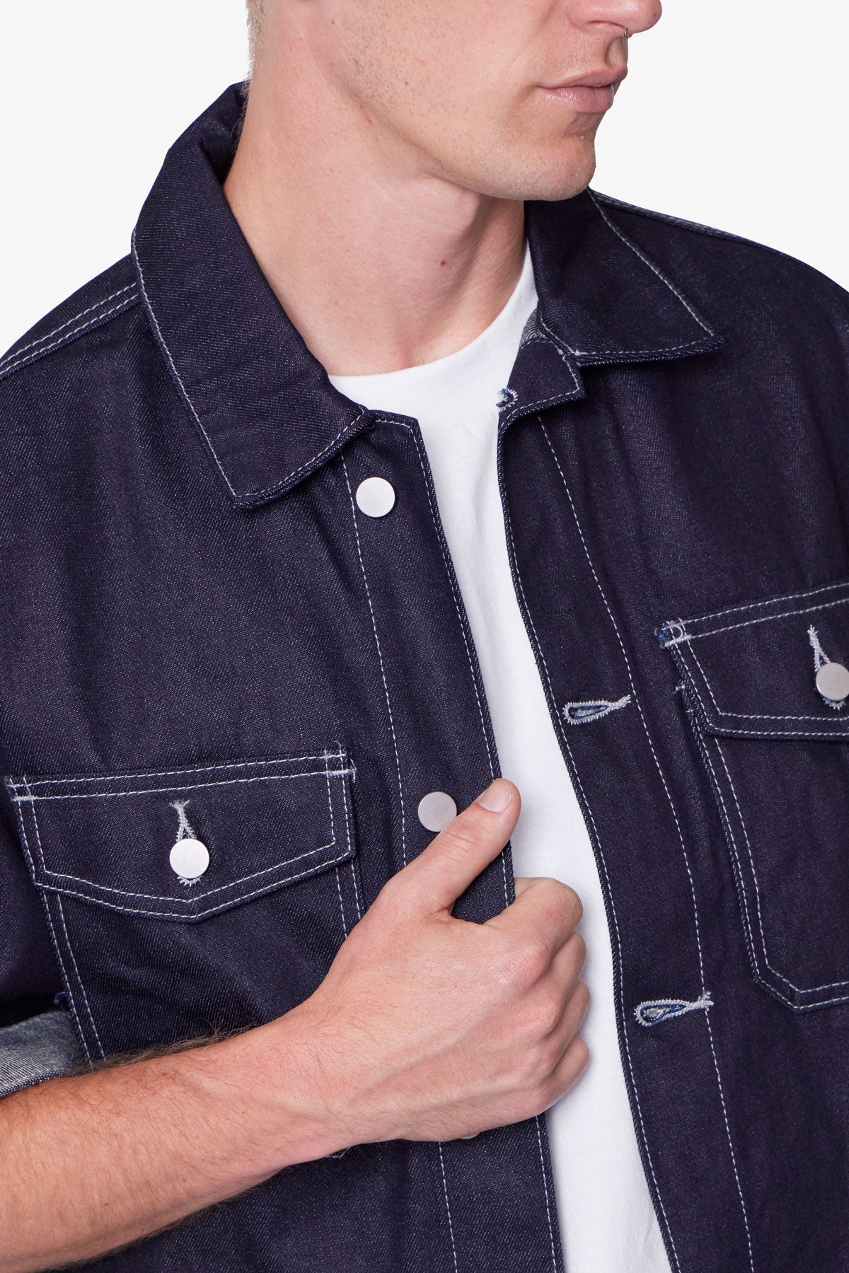 Raw Denim Work Shirt - Blue - Image 7
