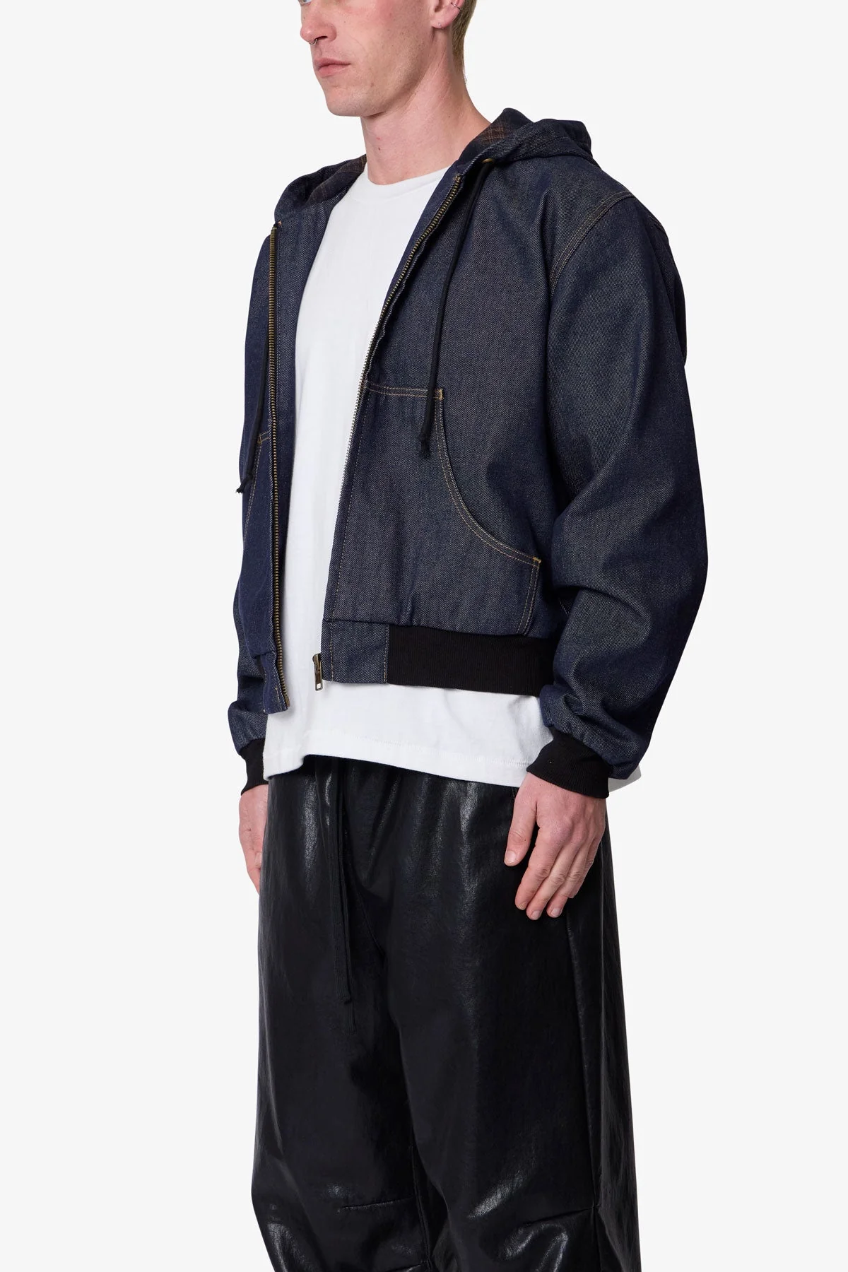 Raw Hooded Denim Jacket - Rinsed Indigo - Image 3