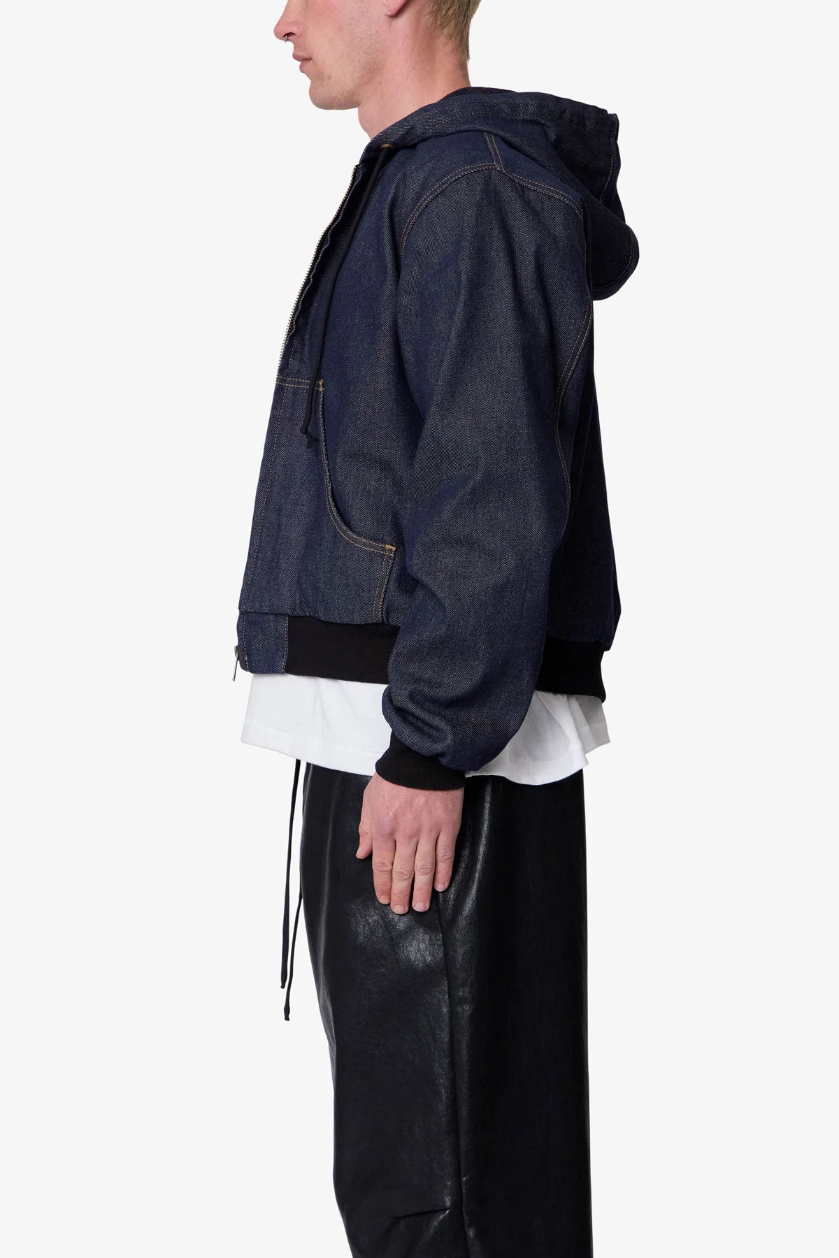 Raw Hooded Denim Jacket - Rinsed Indigo - Image 4