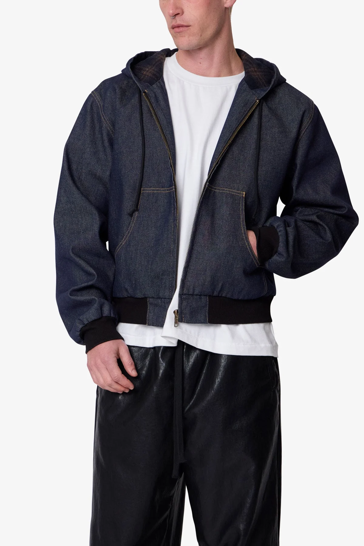Raw Hooded Denim Jacket - Rinsed Indigo - Image 6