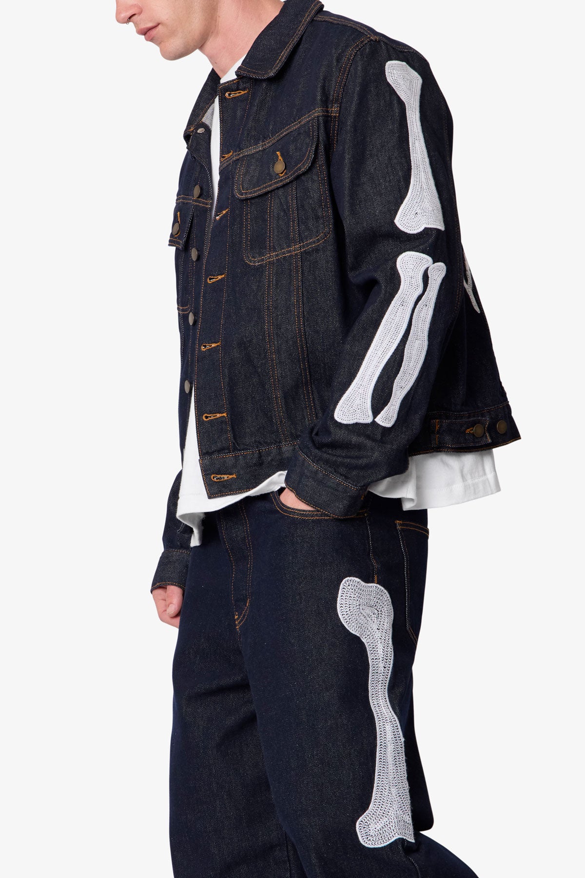 Raw Skeleton Trucker Jacket - Rinsed Indigo - Image 6