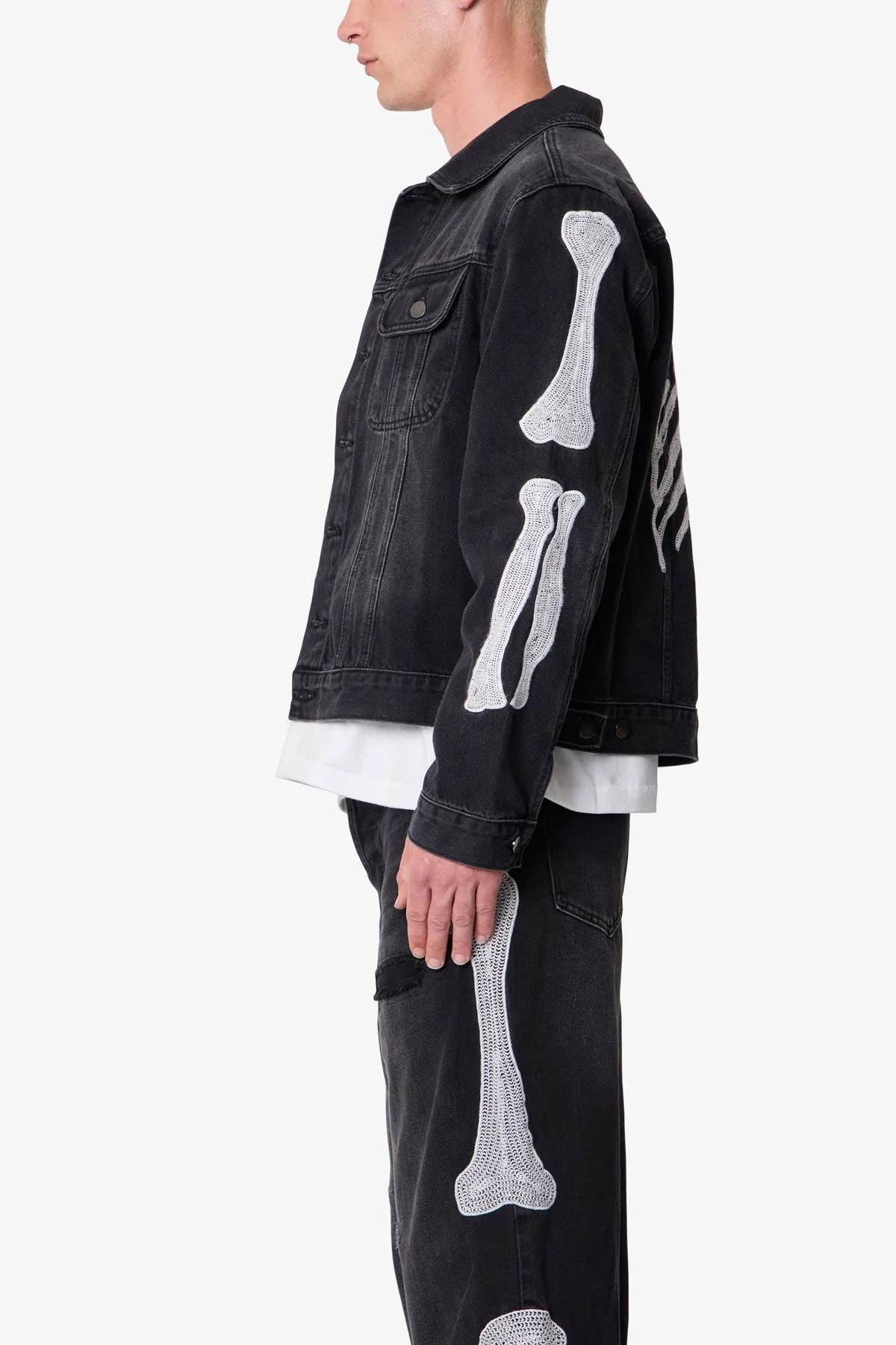 Skeleton Trucker Jacket - Washed Black - Image 5