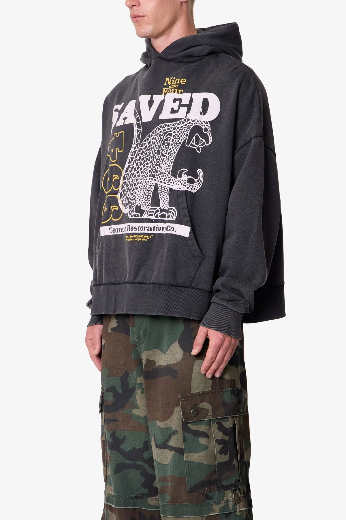 Saved Printed Hoodie - Washed Black - Image 3
