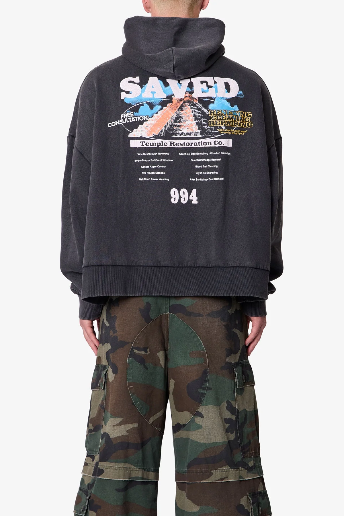 Saved Printed Hoodie - Washed Black - Image 5